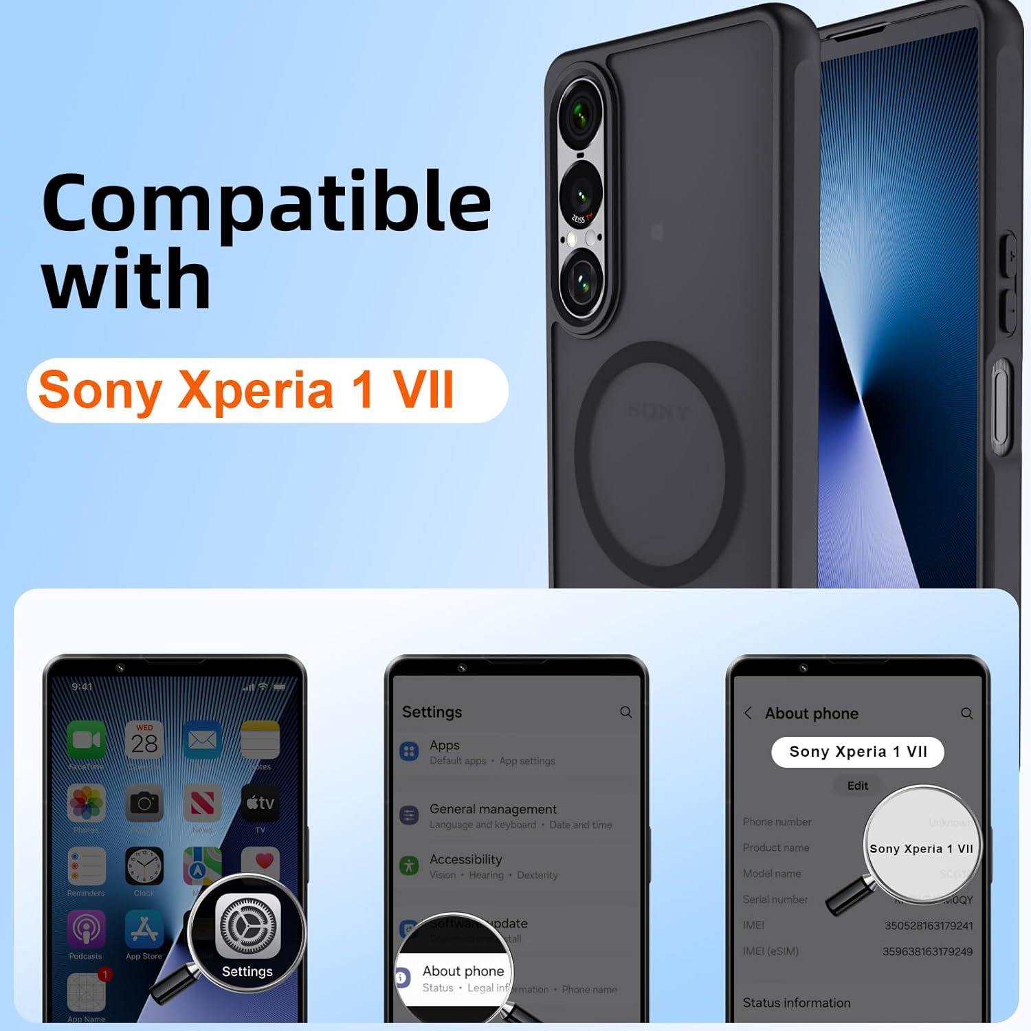 Vanrain Magnetic Case for Sony Xperia 1 VII Compatible with Magsafe, Mobile Phone Case, Shockproof, Scratch-Resistant, Matt, Translucent Back Mobile Phone Case, Black image number 2