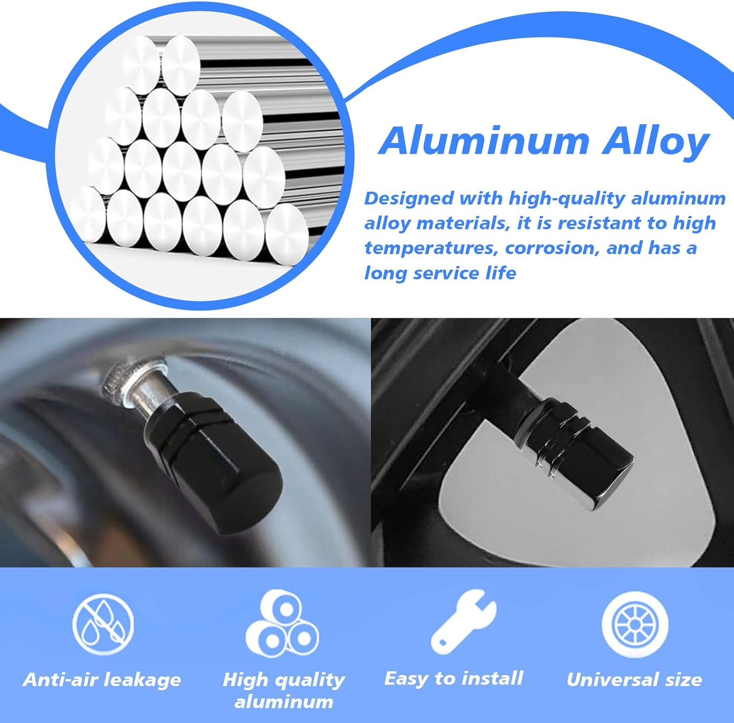 24 PCS Car Tire Valve Stem Caps, Premium Aluminum Alloy Dustproof Valve Covers, Universal Airtight Seal Corrosion-Resistant Wheel Tire Valve Cover for Cars, Suvs, Trucks, Motorcycles, Bikes (Black) image number 2