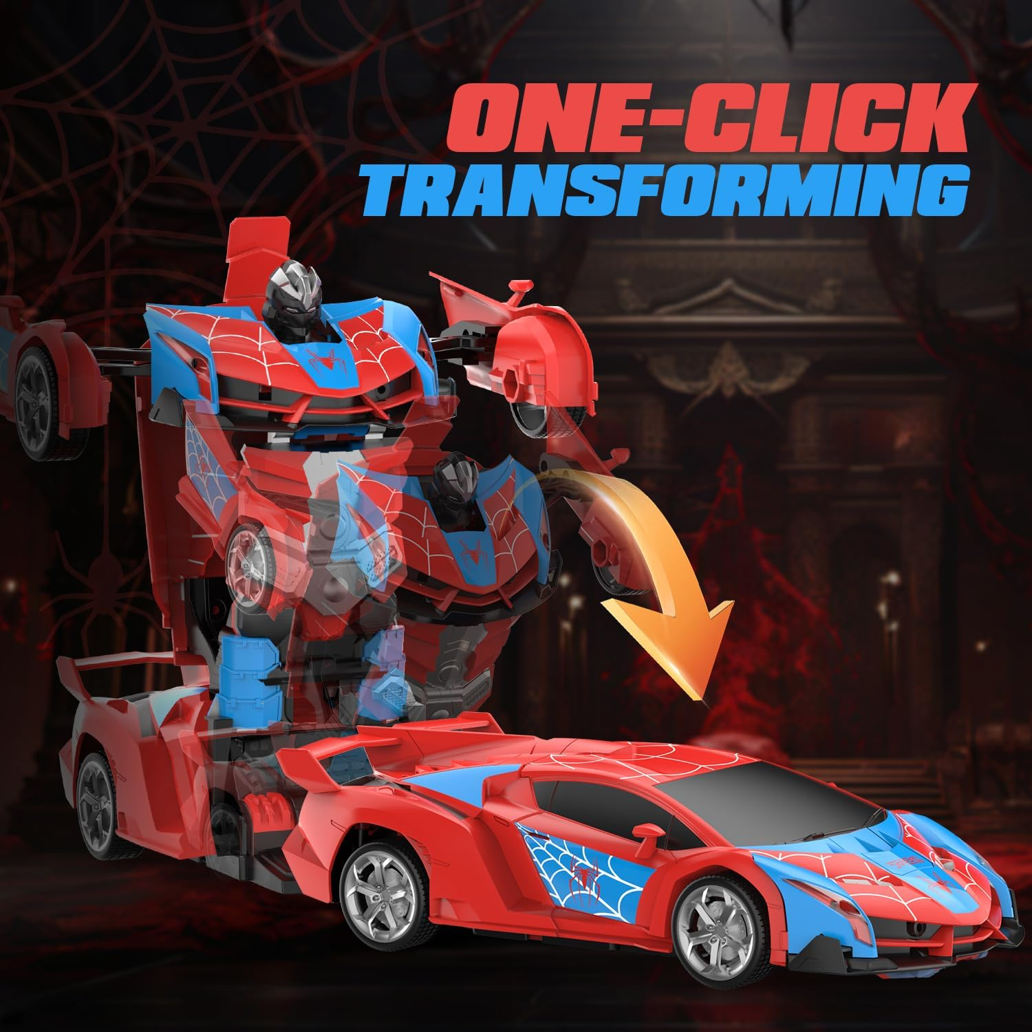 DEERC Spider RC Car Transform Robot, 2.4Ghz Remote Control Spider Cars for Kids, 1:18 Scale Robot Toy Car W/One-Key Transformation, 360&deg; Rotation, Auto Mode, Rechargeable Battery, Robot for Man Boys image number 5