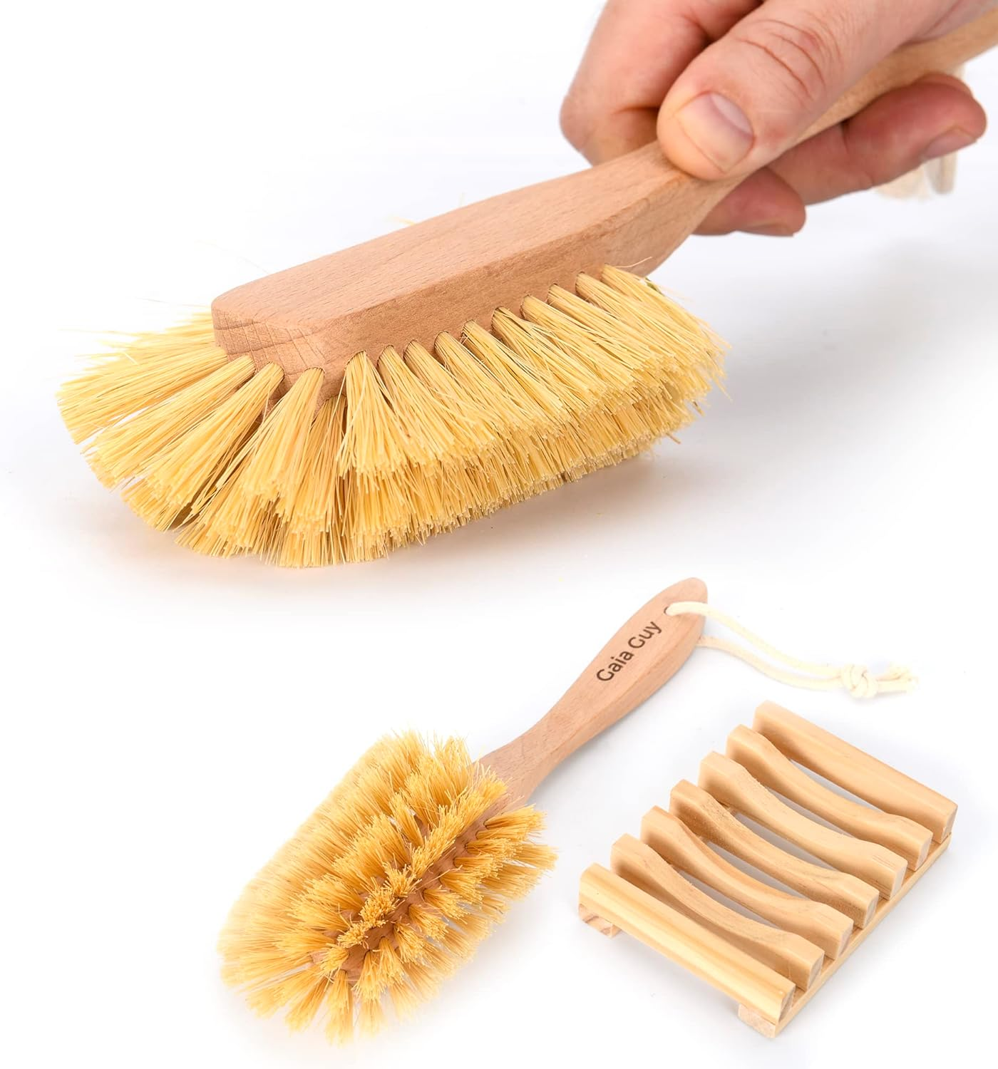 Zero Waste Starter Kit: Plastic-Free Kitchen Brush, Bamboo Pot Scrubber, Cellulose Sponges, Loofah Sponges, Soap Tray, Wooden Holder - Plastic-Free image number 2