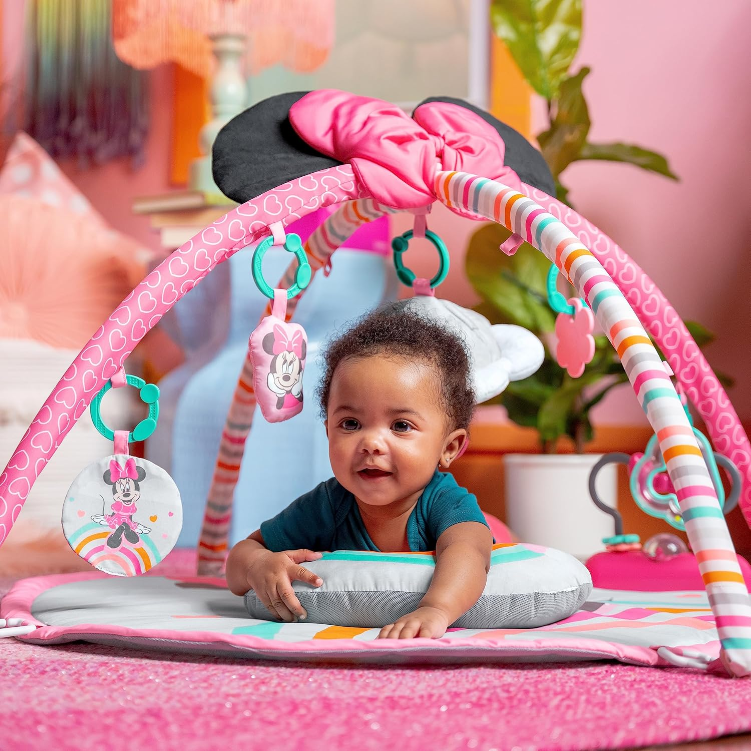 Bright Starts Disney Baby Minnie Mouse Forever Besties Activity Gym with Music and Lights, Pink, Newborn+ image number 1