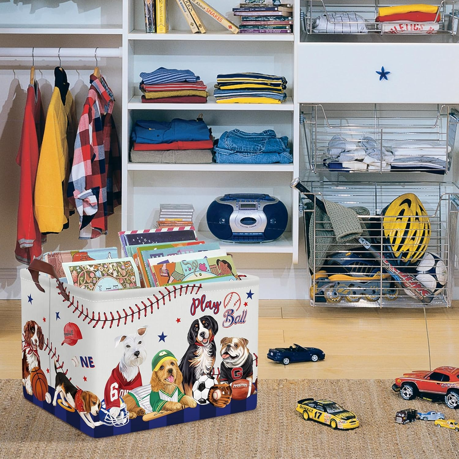 Clastyle Collapsible Dog Gift Toy Basket Rectangle Pet Clothes Food Snack Storage Bin Cute Large Sports Ball Grey Storage Cubes image number 5