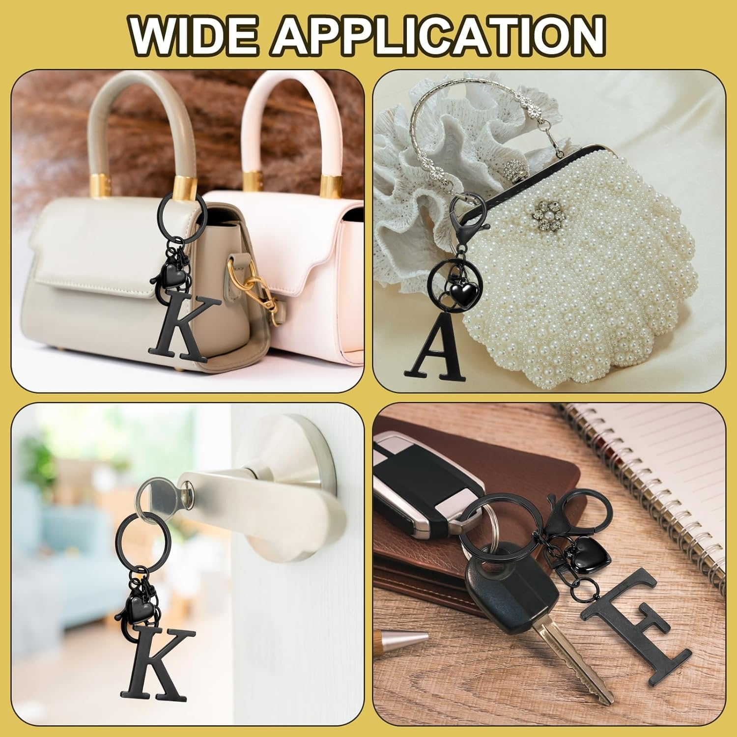 Sourcing Map Heart Initial Letter Keychain, Stainless Steel Keyring Alphabet Charm for Handbag, Women Purse image number 3