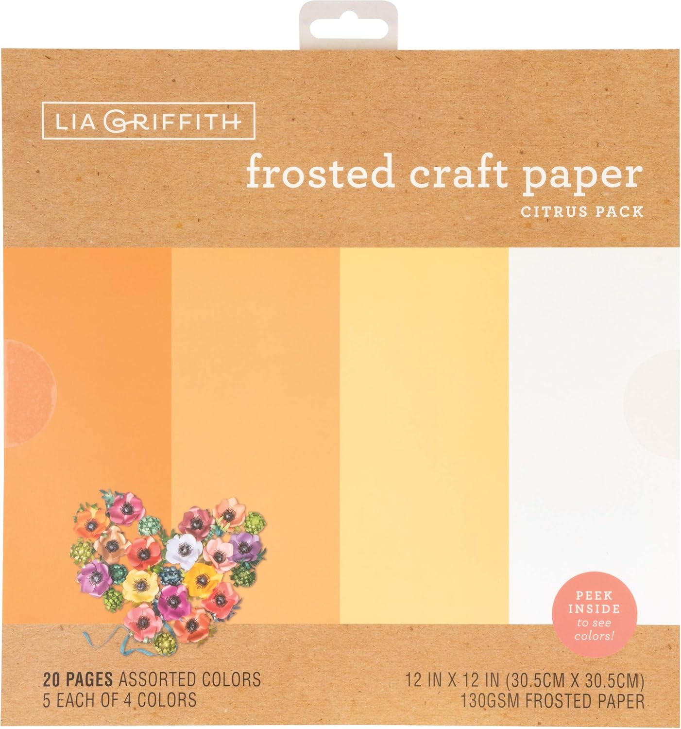 Lia Griffith Frosted Craft Paper, 12" X 12", Melon Pack 20 Sheets