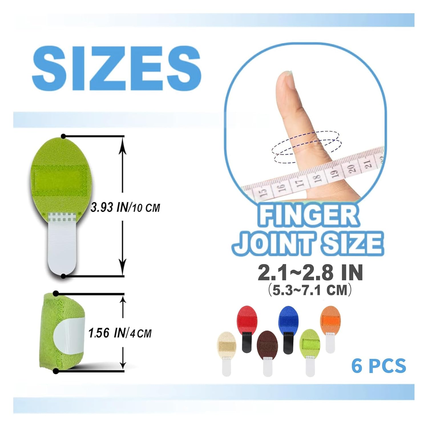 Tavvke 6 Pcs Trigger Finger Splints, Adjustable Single Straps Finger Splint Support Brace Kit for Broken/Straightener/Arthritis, Fits Thumb, Index, Middle, Ring & Pinky (6 Colors) image number 3