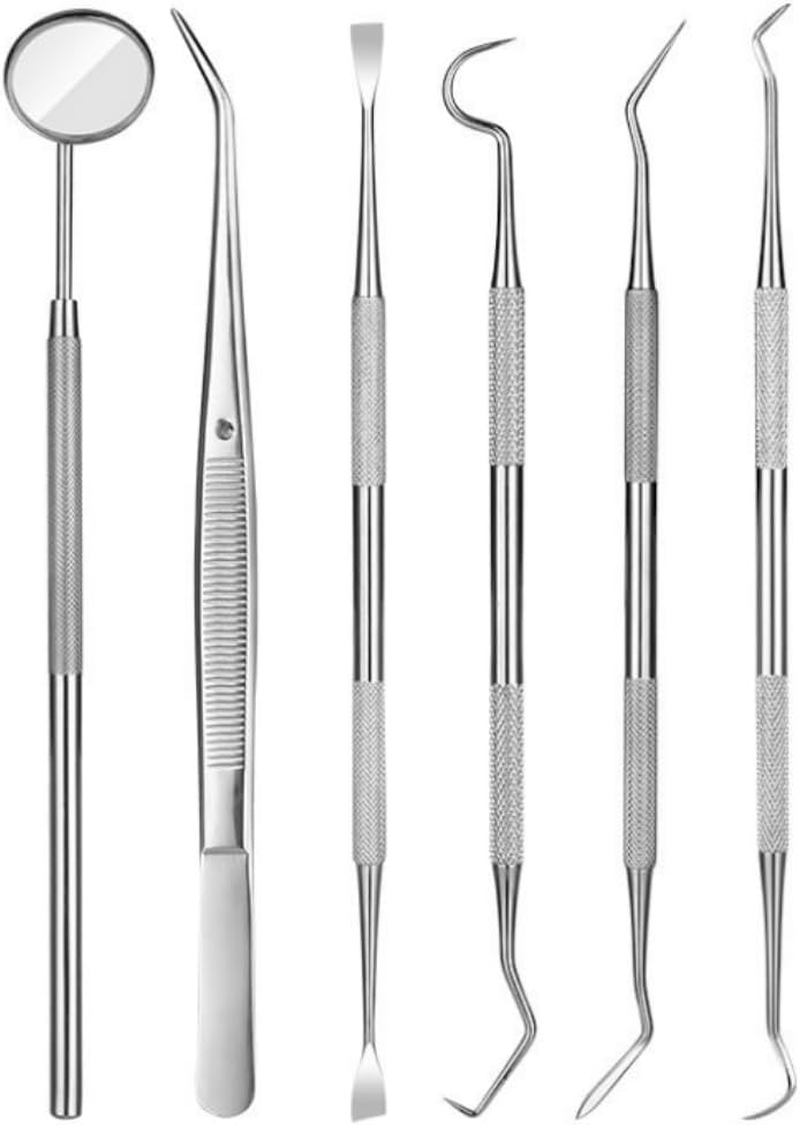 Dental Tools, Professional Teeth Cleaning Tools Dental Hygiene Tools Kit Stainless Steel Plaque Remover Tartar Scraper(Pack of 6) image number 2
