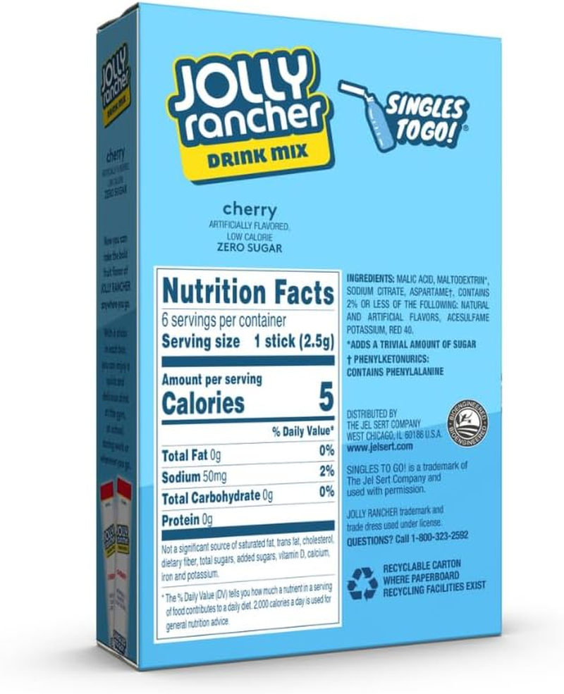 Jolly Rancher Singles-To-Go Sugar Free Drink Mix, Cherry, 6 CT (Pack of 6) image number 3