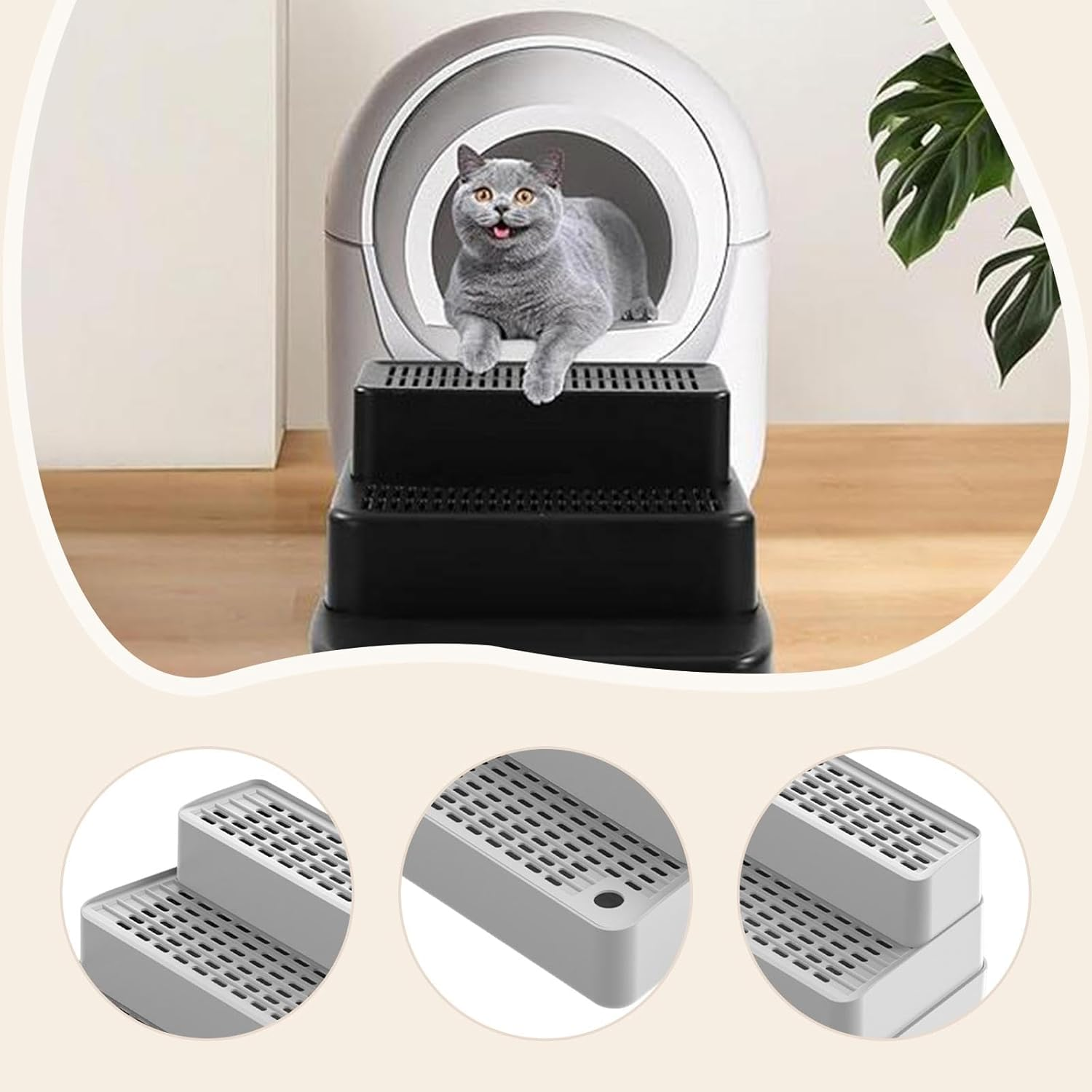 Generic Litter Box Ramp, Step Stool, Removable Mat, Washable Pad, Easy to Clean, Cat Litter Stairs, 3 Steps for Small Cats, Light Gray - Dark Gray image number 2