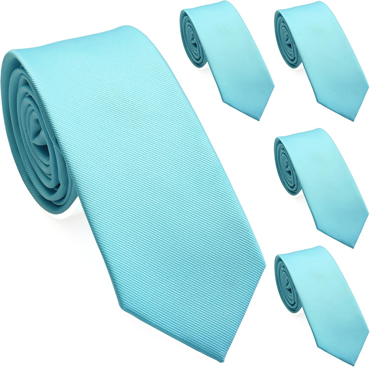 Skinny Solid Color Neckties, 2.5" Slim Ties for Men, 19 Colors 1 or 5 Pack, Groomsmen Solid Ties 5-Lot for Wedding
