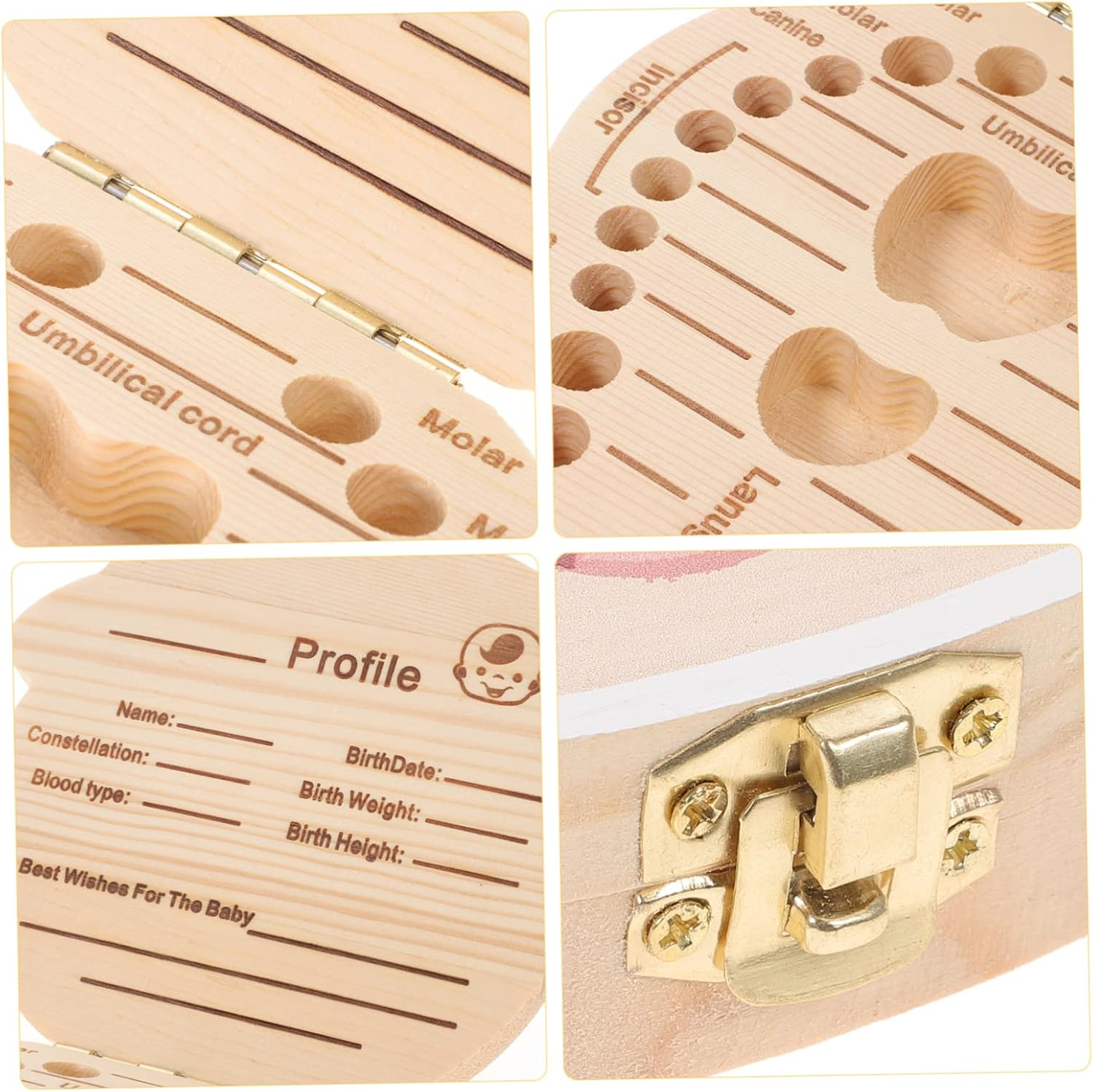 Ciieeo First Tooth Keepsake Box Colorful Cartoon Wooden Organizer for Boy Girl Sturdy Tooth Storage for for Milestones image number 2