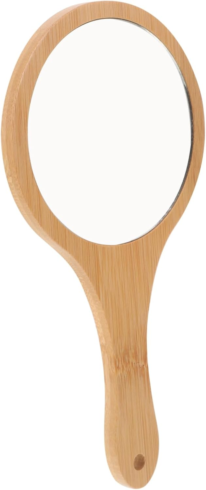 Portable Women Makeup Mirror Handheld Vanity Mirror Bamboo Handle Travel Essential image number 4