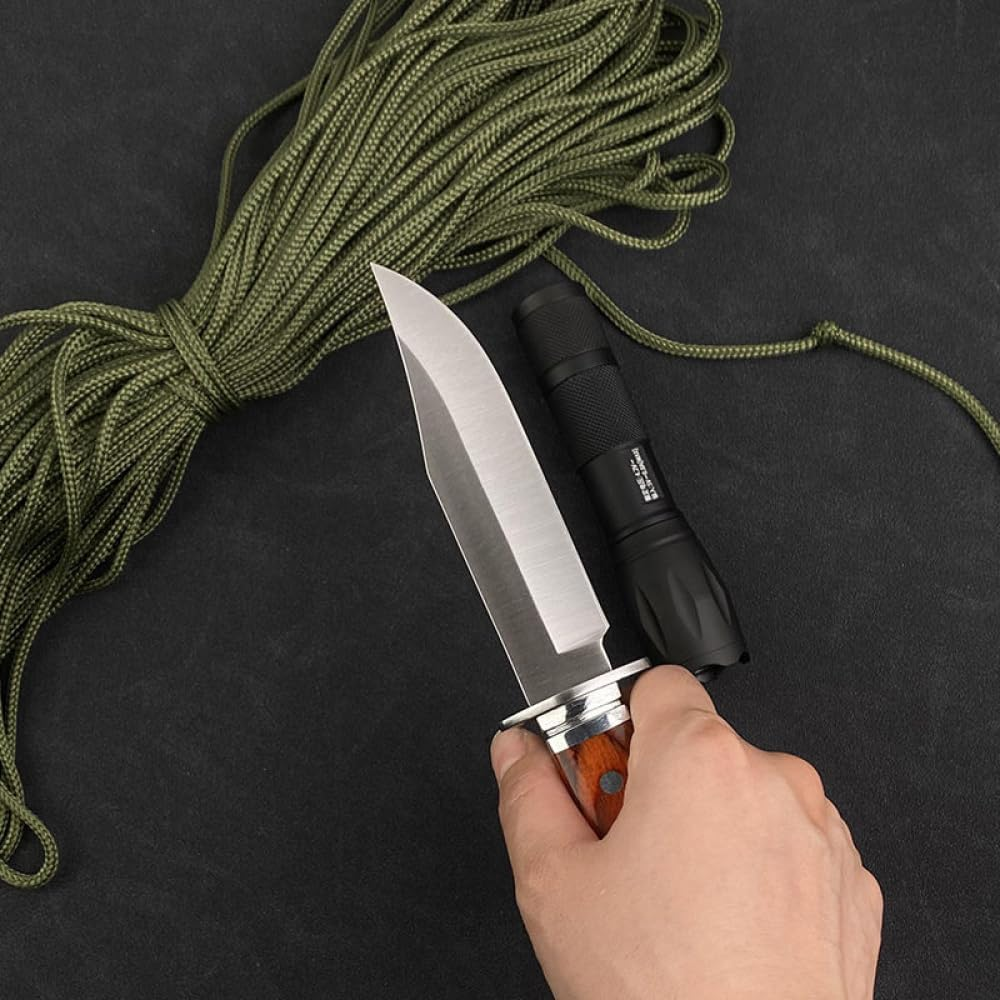 8" Fixed Blade Knife - Satin Finish Stainless Steel Blade, Brown Wood Handle with Stainless Steel Bolster, Includes Nylon Sheath - EDC, Survival, Bushcraft, Skinning and Camping Knife image number 4