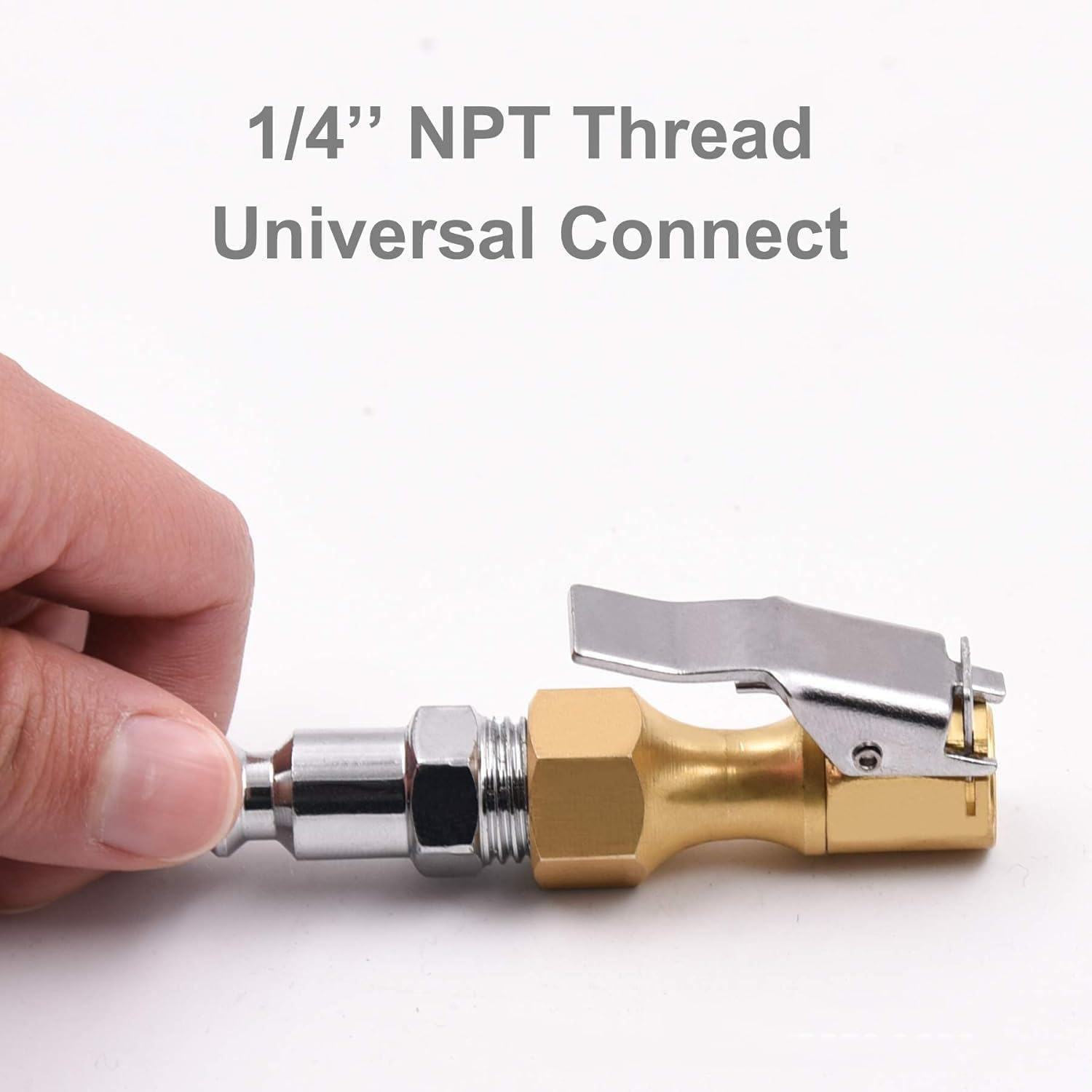 Heavy Duty Brass Lock-On Air Tire Chuck, Open Flow Design with Clip Adapter, 1/4" FNPT for Tire Inflators, Air Compressors, Pressure Gauges and Vehicle Inflator Pump Accessories Tool image number 5
