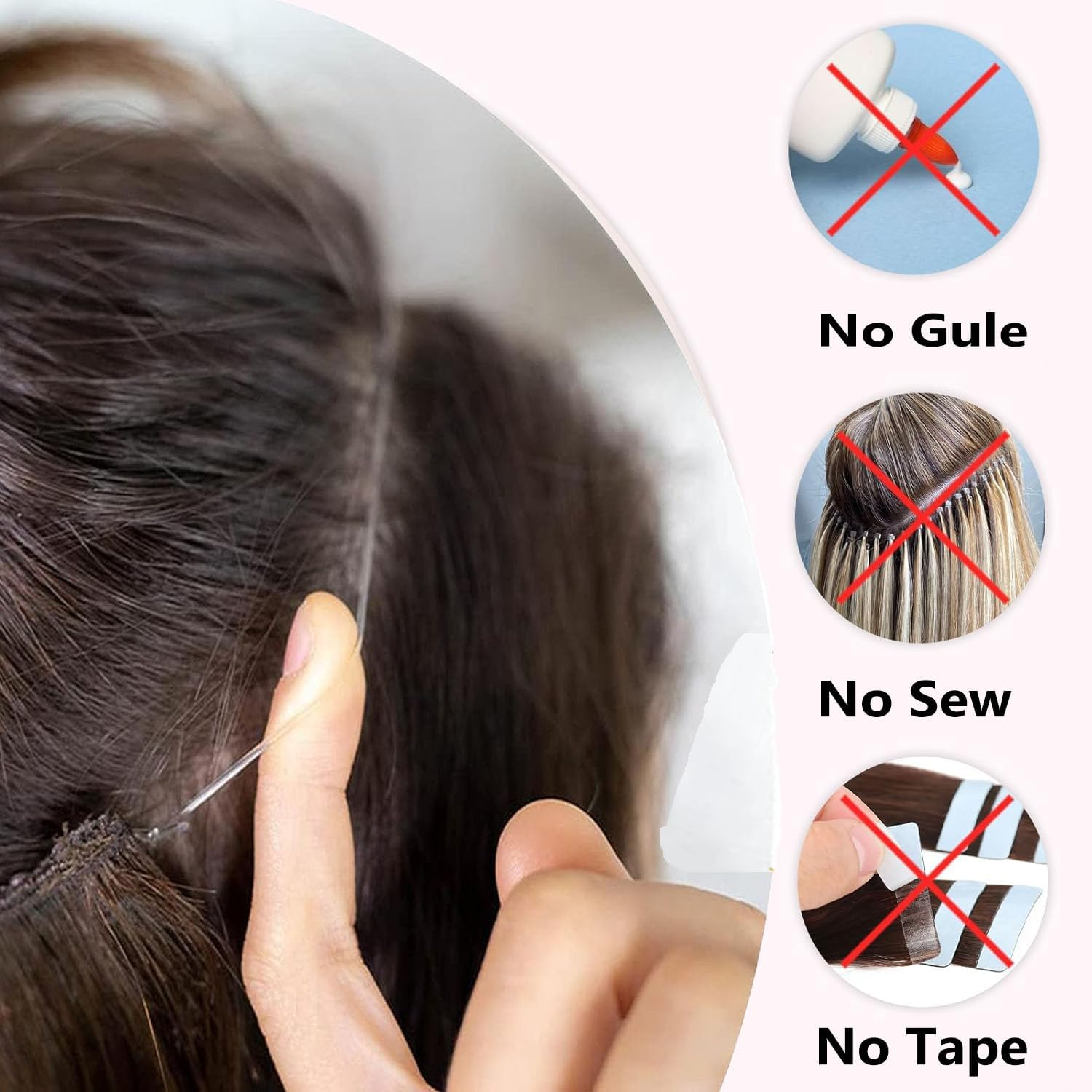 Long Wavy Hairpiece,20 Inch Dark Brown,Invisible Wire Hair Extensions with Transparent Wire Adjustable Size with 4 Secure Clips,Headband Hairpieces for Women,Girls image number 3