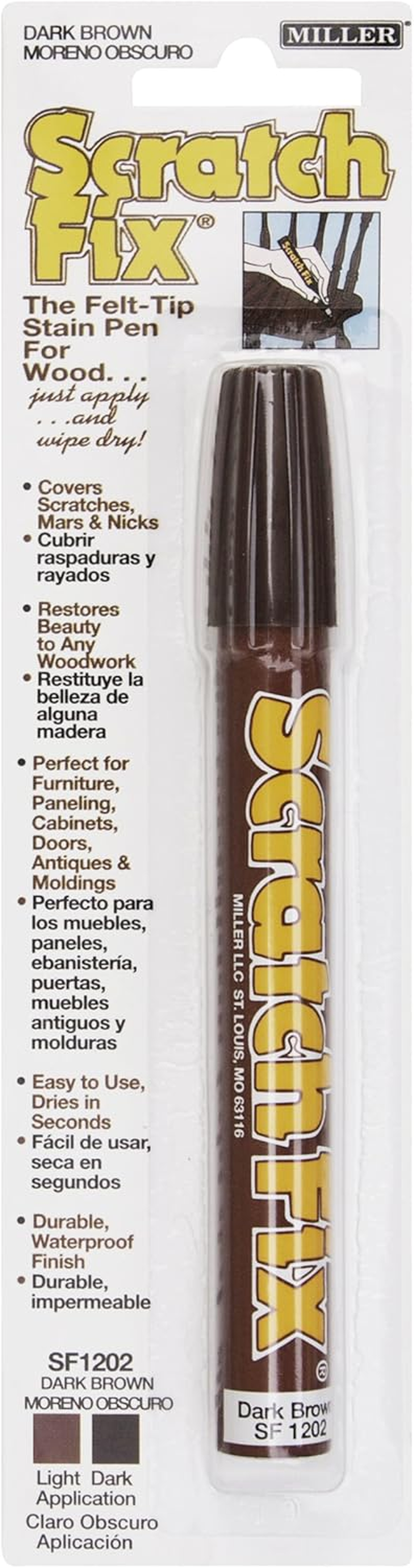 Miller SF1204 Wood Stain Scratch Fix Pen/Wood Repair Marker - Red Brown Wood