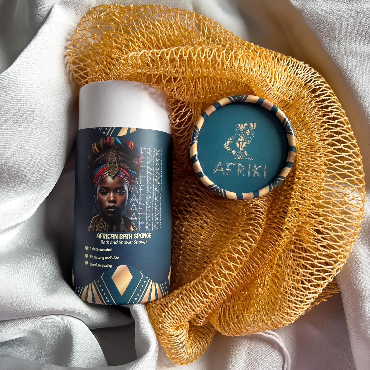 AFRIKI African Net Sponge, Authentic African Exfoliating Sponge, Black Owned, Back Scrubber, 45 Inch Long for Normal to Sensitive Skin, for Daily Use, Original Collection - Forest Green image number 2