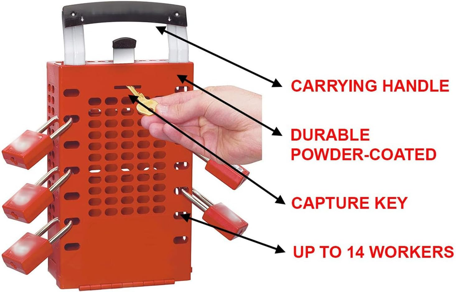 Lockout Tagout Group Lock Box, Portable Safety Group Padlock Box, Premium Loto Group Box, for OSHA Compliant Group Loto Procedures, 14 Padlocks Capacity(Red) image number 1