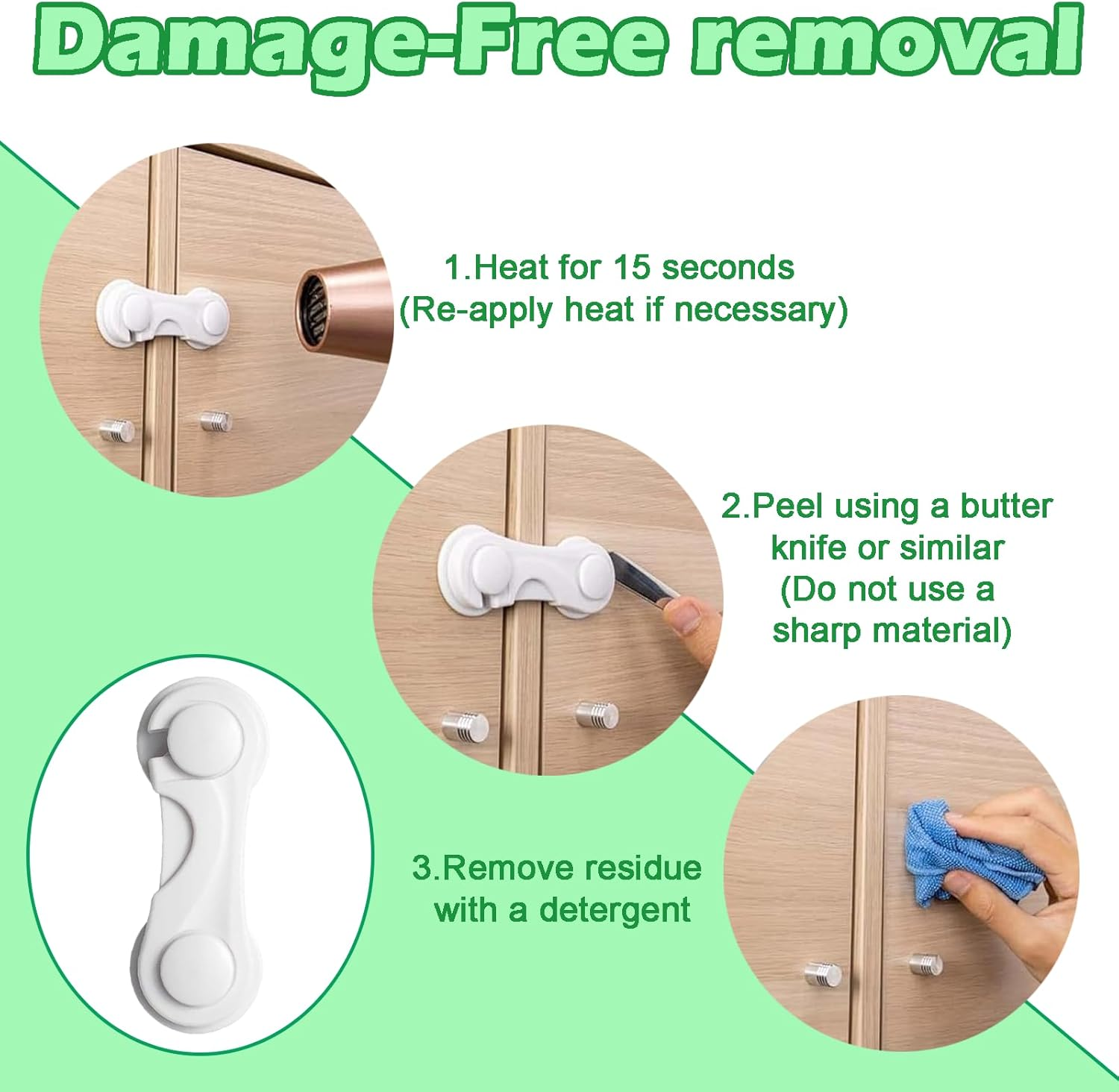 6 PCS Hrenvaxil Child Safety Locks - Child Locks for Cabinets and Drawers, Door Lock, No Drilling for Cabinet Doors, Pantry, Closet, Wardrobe, Cupboard Locks image number 2