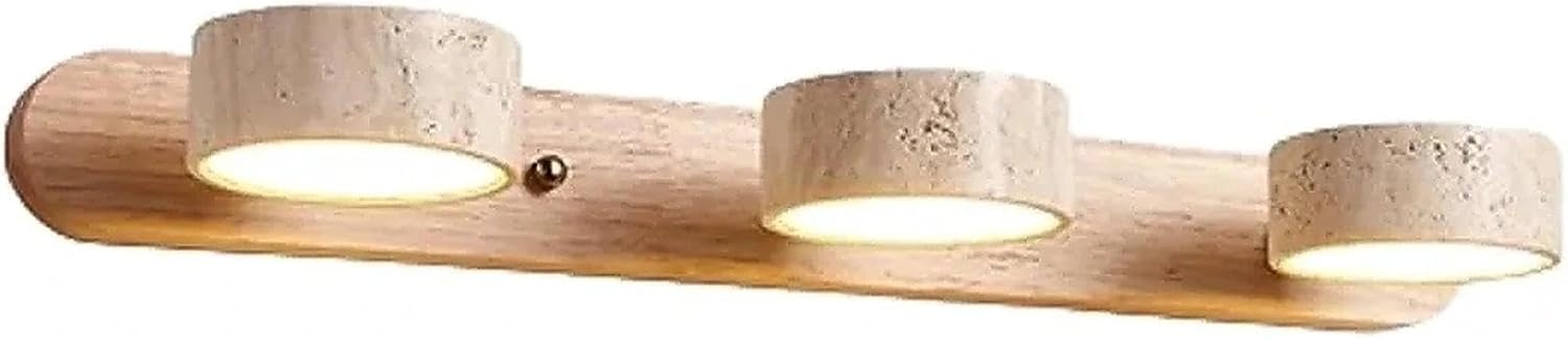 Natural Wood Vanity Light &ndash; 3-Light Travertine Wall Sconce with 180&deg; Rotatable LED, Modern Stone Lamp Fixture for Bathroom Mirror, Nordic Farmhouse Style(Wood Color,3 Heads) image number 6