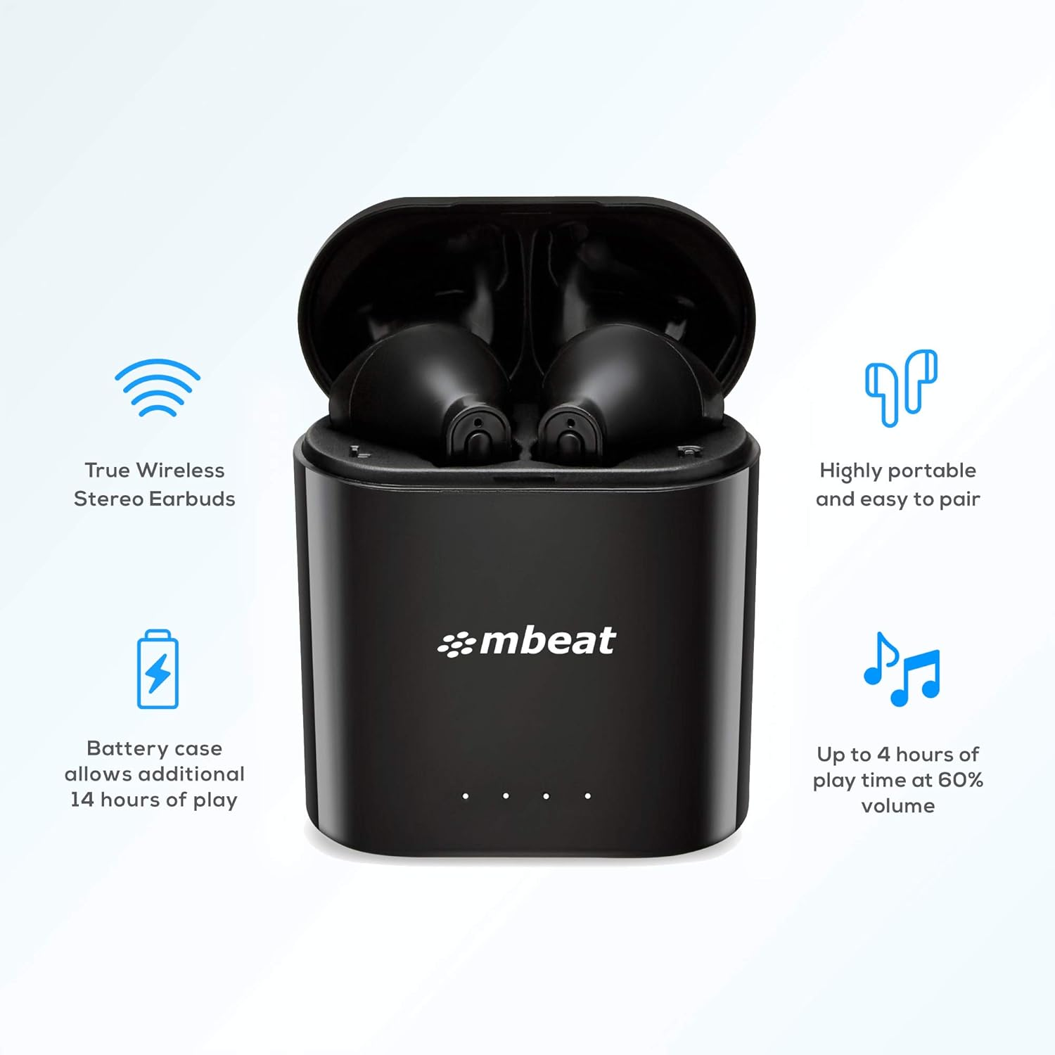 Mbeat E1 True Wireless Bluetooth Earbuds In-Ear Stereo Bluetooth Headphones Wireless Earphones (Bluetooth 5.0, Built-In Mic, Stereo Calls, Touch Control, Long Lasting Comfort and Secure in Ear Fit, Total 18 Hours Playtime with 500Ma Charging Case) image number 3