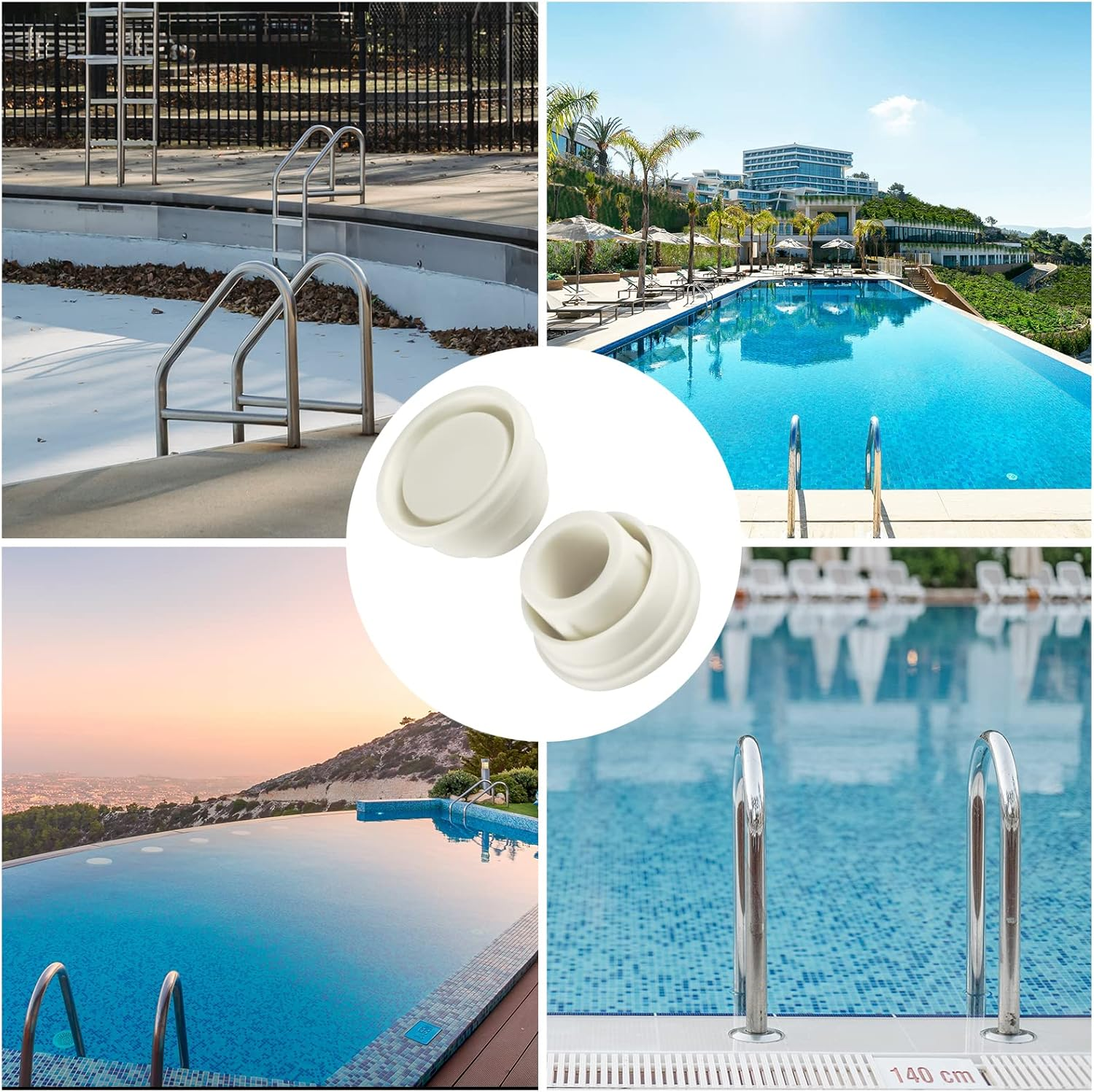 2Pcs Pool Ladder Bumpers, White Pool Ladder Bumpers for Inground Pool to Protect Swimming Pool Ladder Replacement Steps, Rubber Material Pool Ladder Caps Parts.
