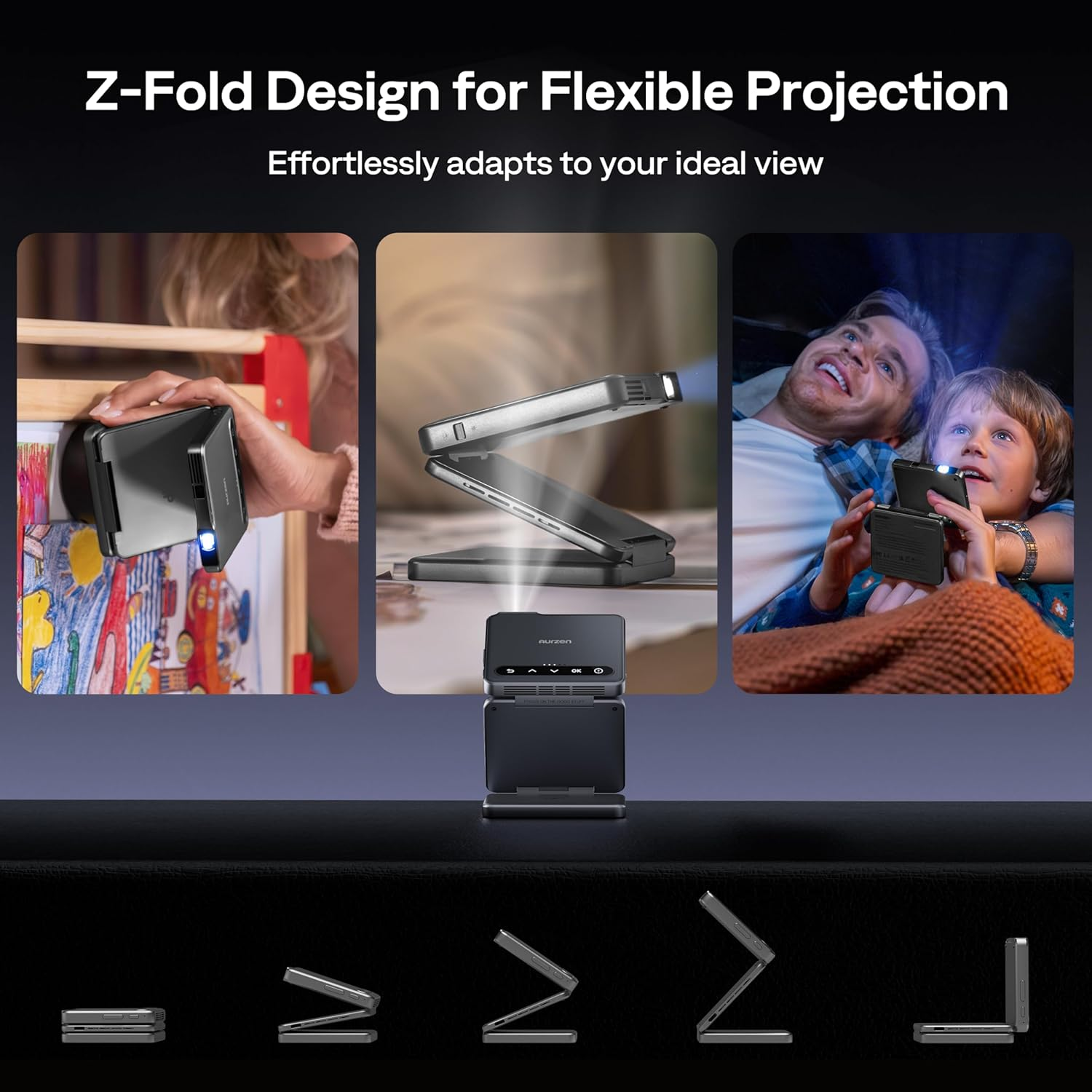 Zip Tri-Fold DLP Truly Mini Projector, Pocket Size, Zero-Lag Focus, One-Click Screen Mirroring, Full-Screen Mode, Type-C Fast Charging, 5,000Mah Battery, Indoor Outdoor Portable Projector, Grey image number 2