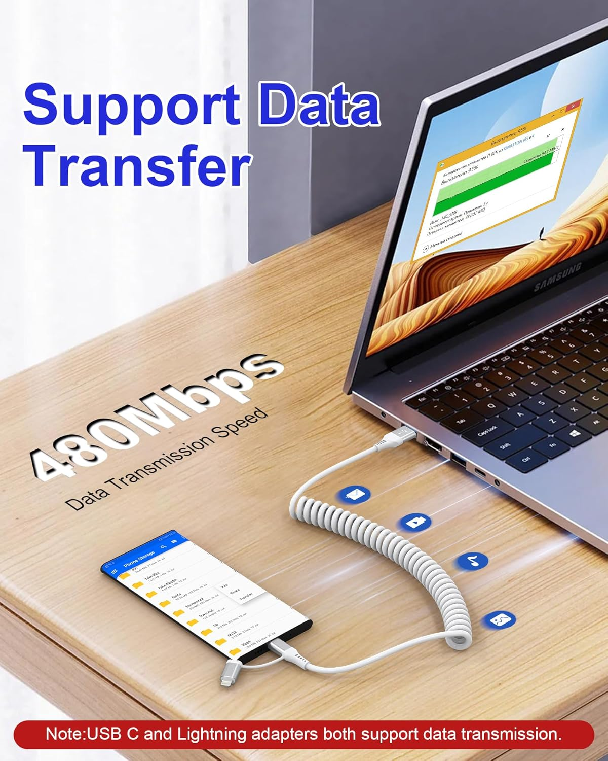 Mfi Certified Retractable Car Charger Cable 2-In-1 USB to Lightning and USB-C Coiled Cord with 3A Fast Charge & Apple Carplay & Android Auto Sync for Iphone 16/15/14/13, Samsung, Pixel image number 6