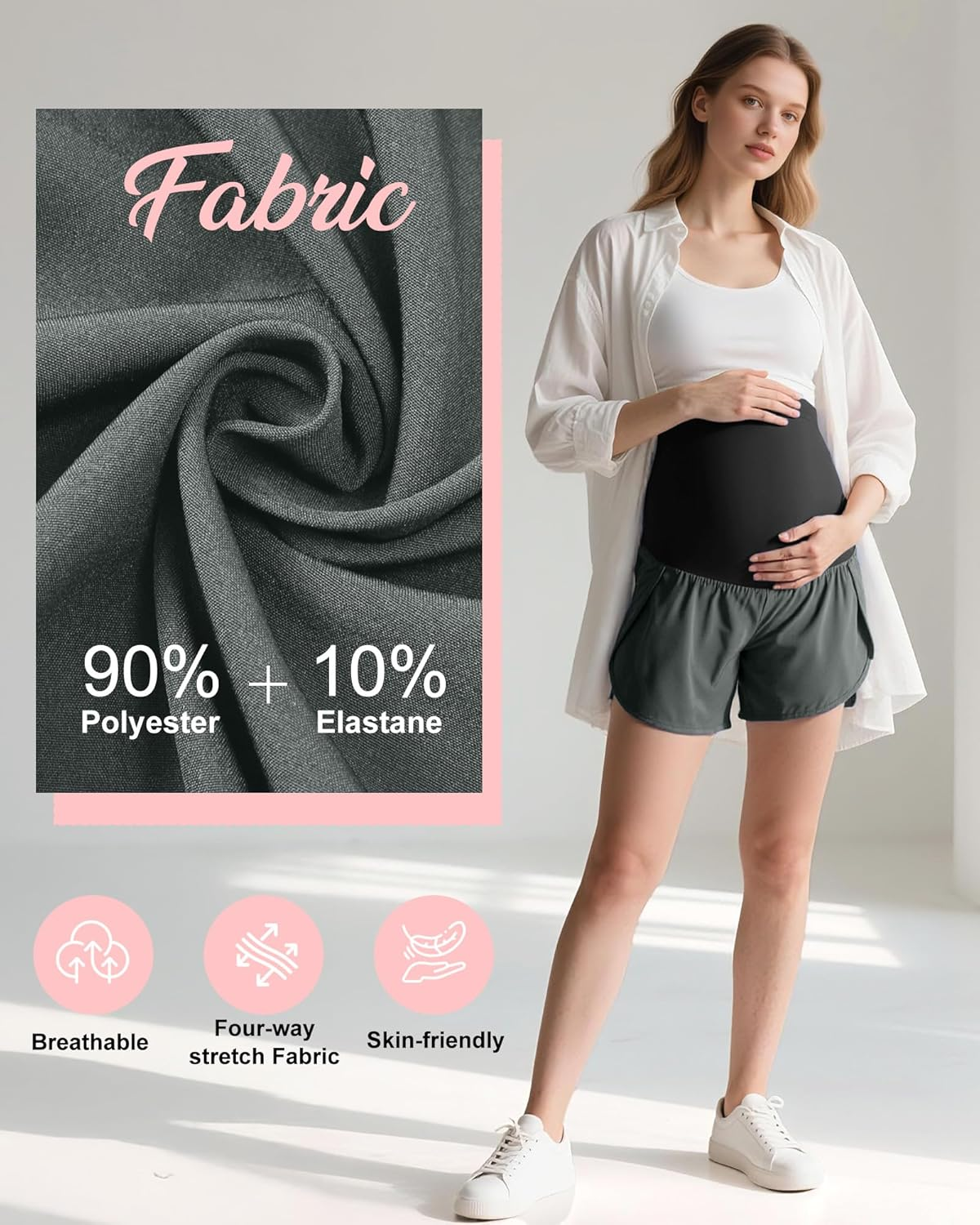 Coume 2 Pack Women'S Maternity Shorts over Belly Workout Yoga Athletic Running Quick Dry Pregnancy Summer Shorts with Pocket image number 1