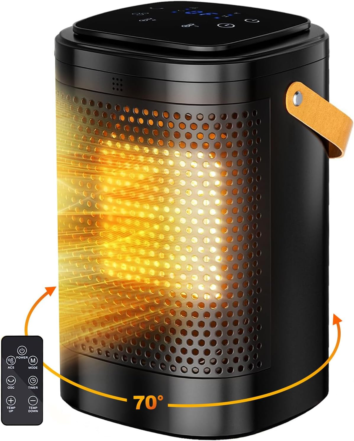 Oolong 1500W Portable Ceramic Heater with Thermostat & Remote, Energy Efficient Electric Heater Fan, 70&deg; Oscillation, 12H Timer Tip-Over & Overheat Protection for Bedroom, Living Room, Home Office image number 6
