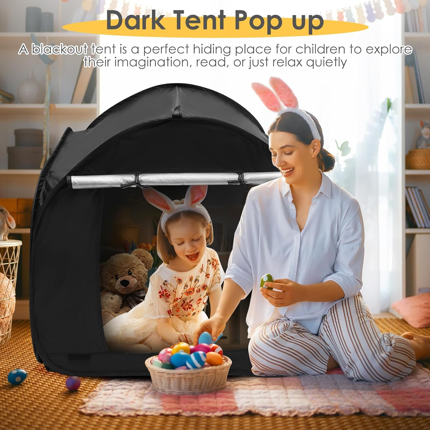 Portable Kids Sensory Tent Calm Corner Tent Foldable Pop up Tent Sensory Corner Blackout Sensory Play Tent Blackout Tent with Storage Bag for Autistic Children 35.4&times;35.4&times;35.4 Inch image number 3