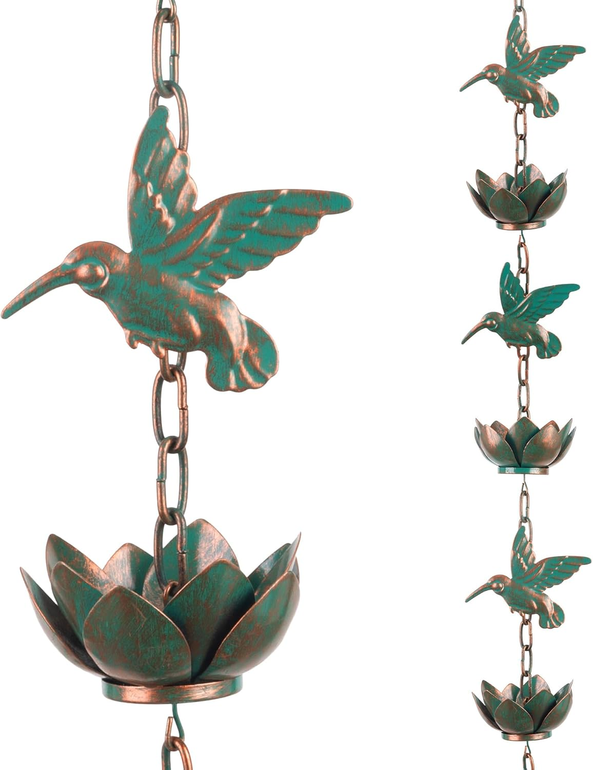 Shumi 13Ft Rain Chain for Gutters Downspouts Outside,Butterfly Rain Chain with 12 Copper Lotus Rain Chain Cups,Functional and Decorative Replacement for Gutter Downspouts
