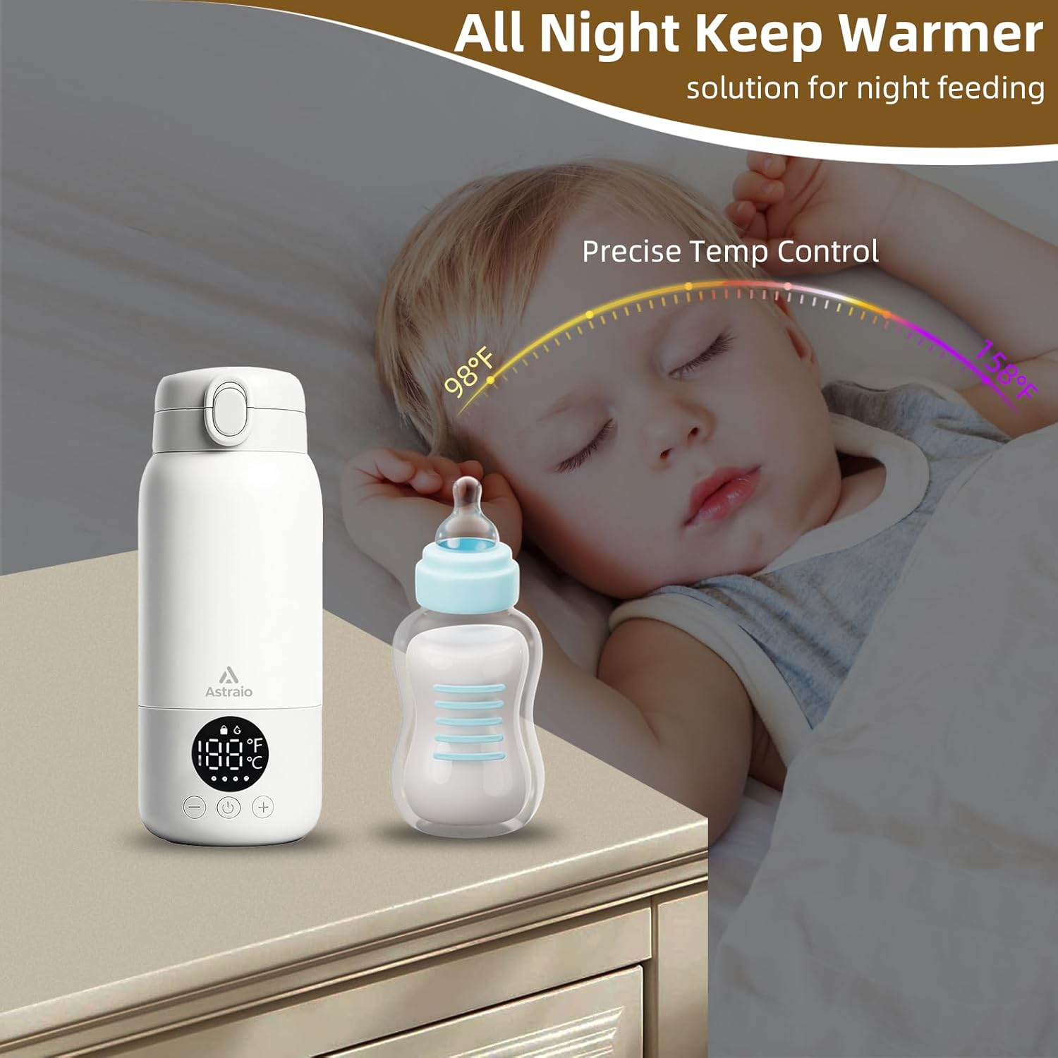 Bottle Warmer for Travel - 500ML Baby Bottle Warmer with 2-Min Heating, Precise Temp Control (98&deg;F-158&deg;F) & IPX6 Waterproof Design | Bottle Warmer On-The-Go for Car, Airplane, Outdoor image number 5