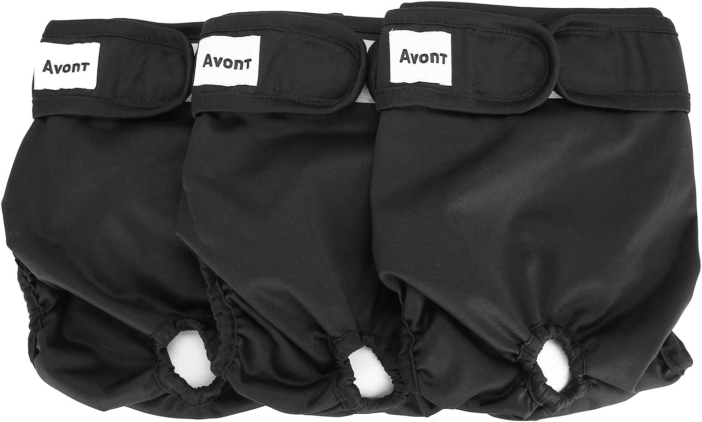Avont 3 Pack Washable Female Dog Diapers (M/13-19" Waist), Premium Reusable Highly Absorbent Doggie Diapers Wraps Durable Dog Diaper Cover -Black