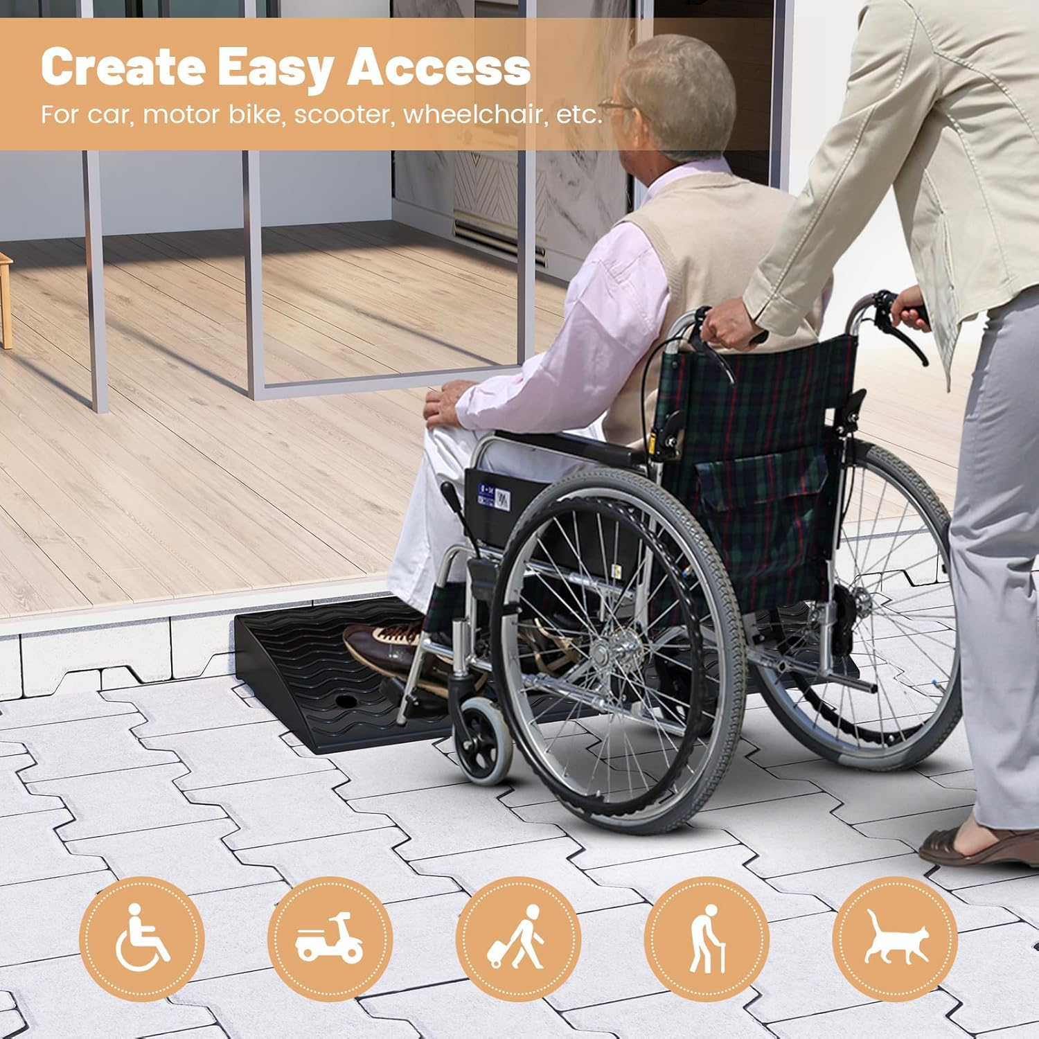 Costway Curb Ramp 2 Pack, 12Cm Raised Height Rubber Threshold Ramps Set W/Predrilled Holes & 4 Expansion Bolts, 3T Max Load, Anti-Slip Driveway Ramps for Car, Motorcycle, Wheelchairs, Scooters image number 5