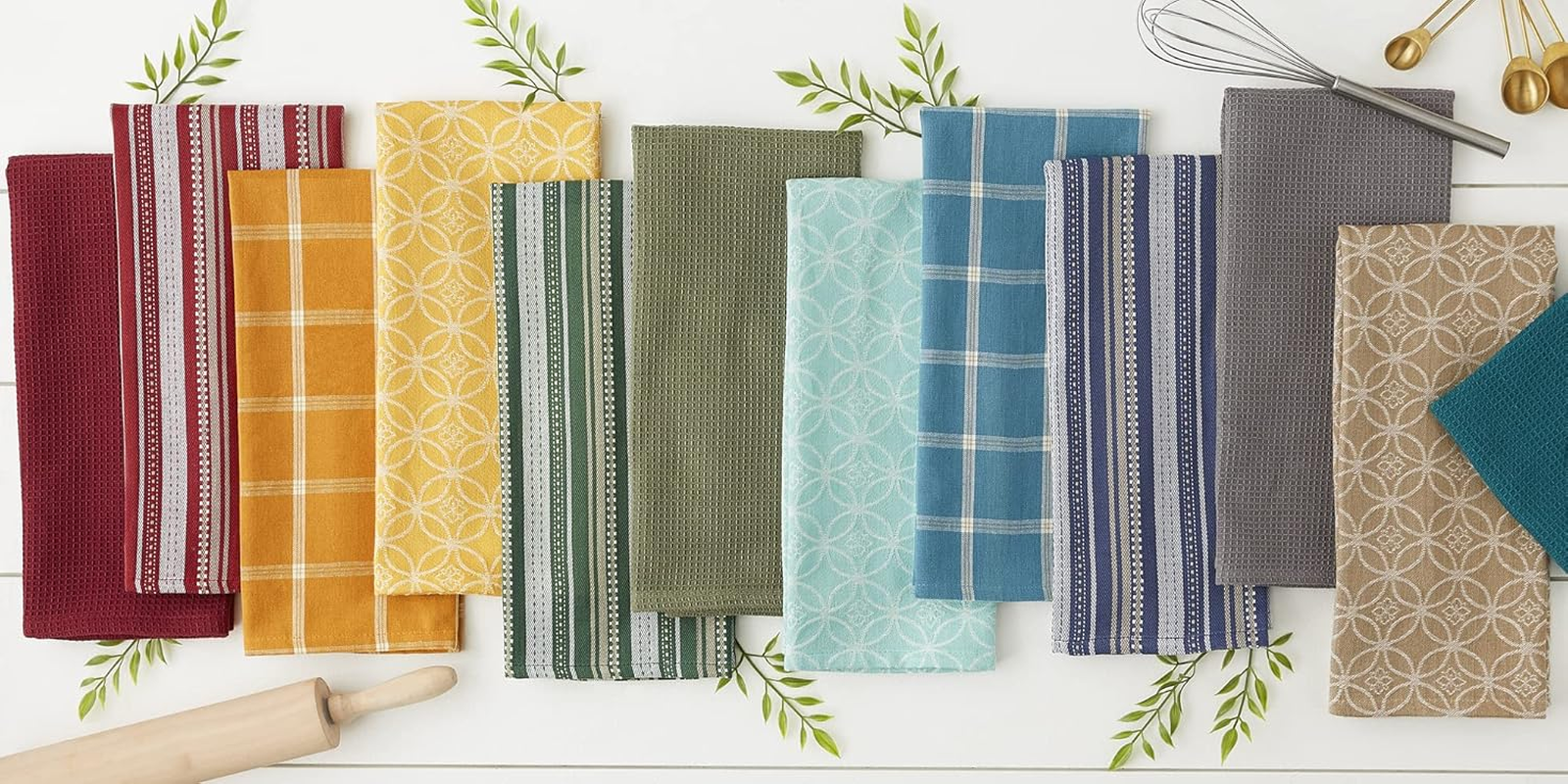 DII Assorted Woven Kitchen Set, Dishtowel, 18X28, Dishcloth, 13X13, Stone, 5 Piece - Dark Green image number 7