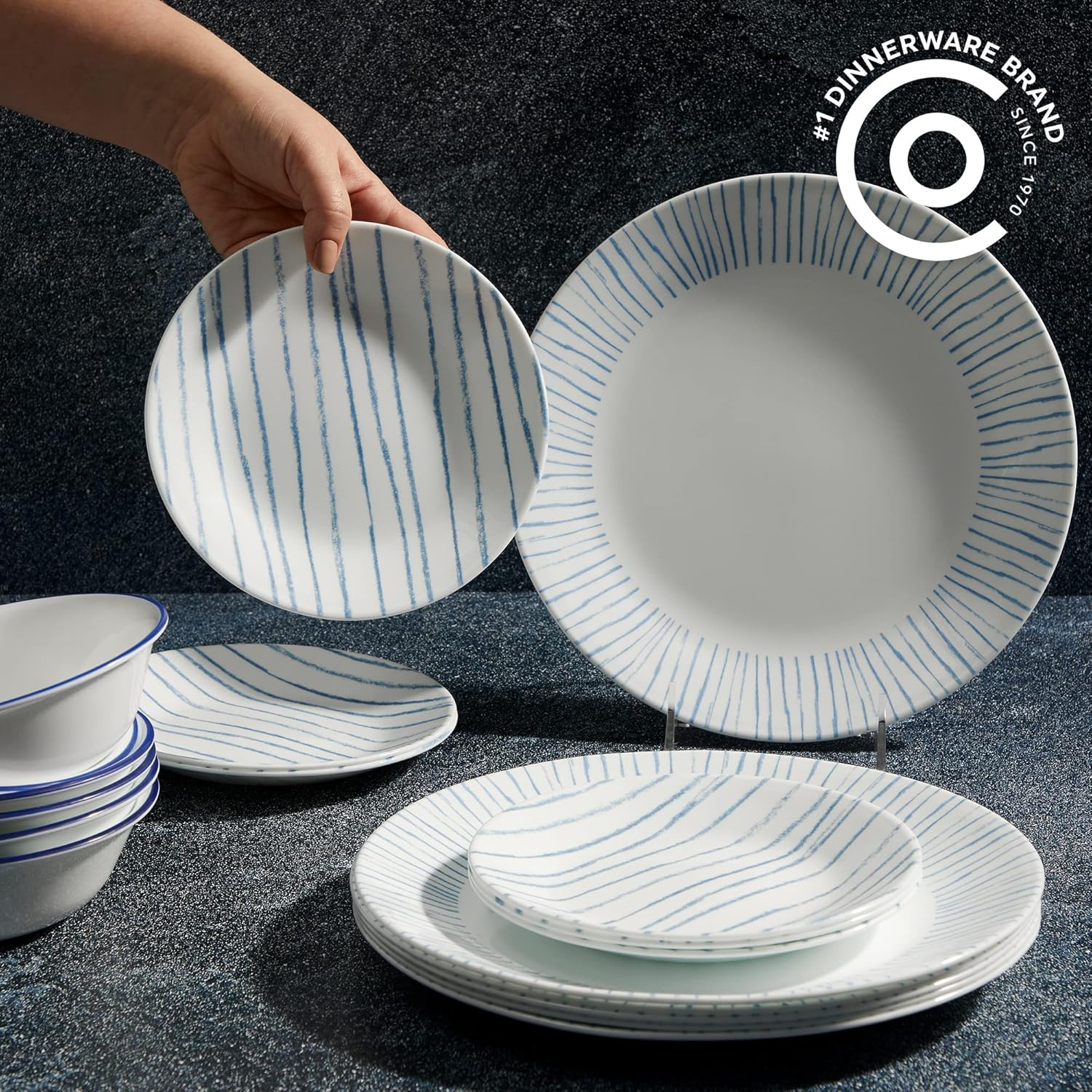 Corelle Nautical Stripes Dinnerware 18-Piece Set, White image number 1