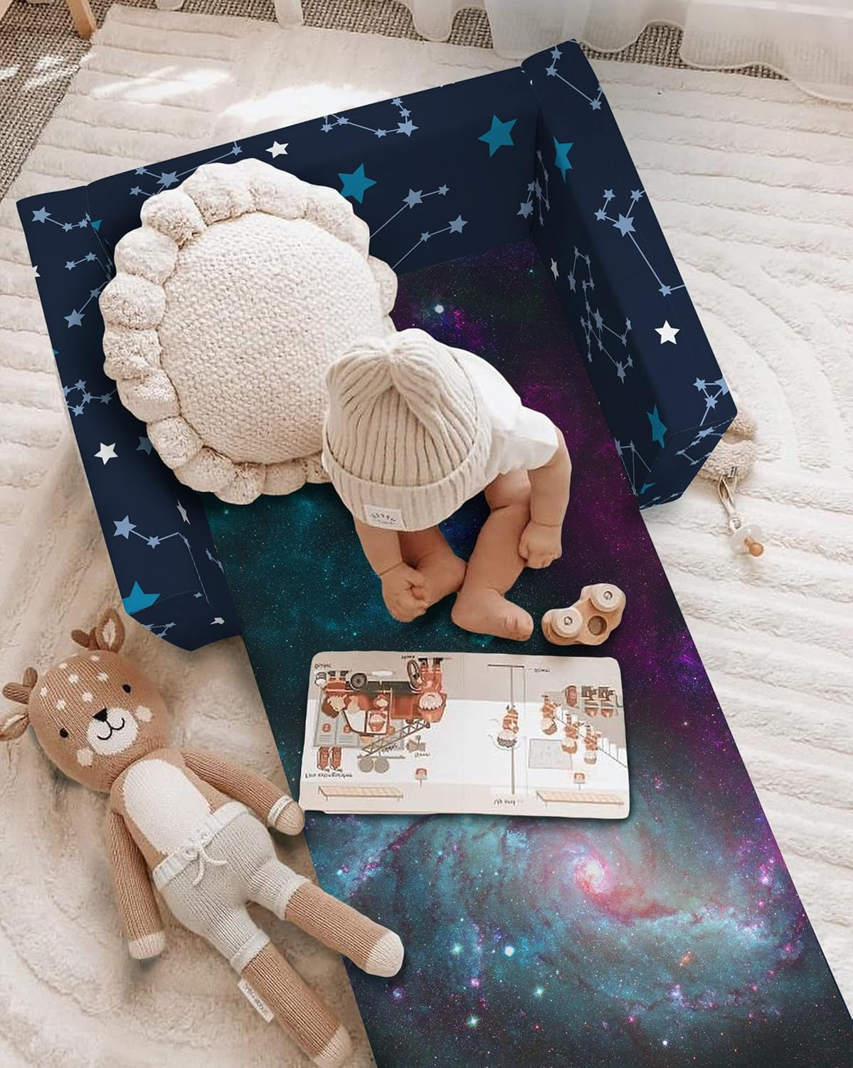 Fond + Found Kids Sofa, Constellation Zodiac Sign Toddler Couch 2-In-1 Convertible Sofas to Lounger, Starry Sky Flip Open Sofa & Sleeper, Toddler Chair Kids Couch for Girls Boys image number 4