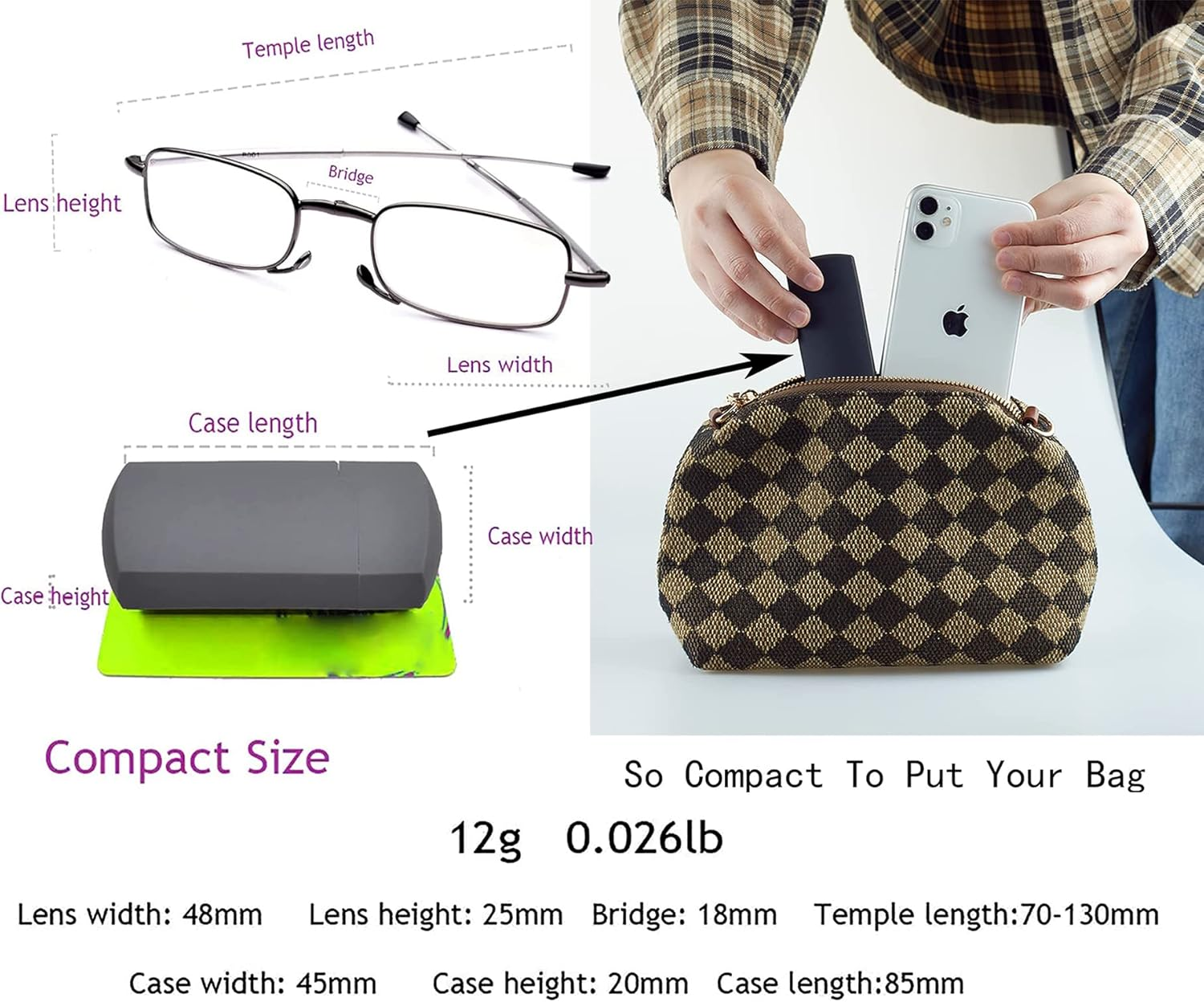 HIGHLIKE Hard Cases Folding Reading Glasses, Pocket Wallet Purse Compact Spring Hinge Readers, Transparent Clear Lens image number 6