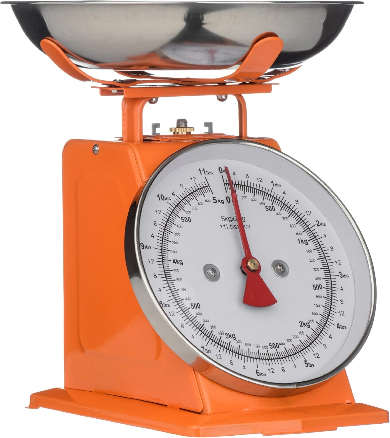 Premier Housewares Retro Kitchen Scales with Bowl Stainless Steel Food Cooking Scales 5Kg Food Scales Weighing Kitchen Scale Bowl, Orange, H26 X W22 X D21Cm