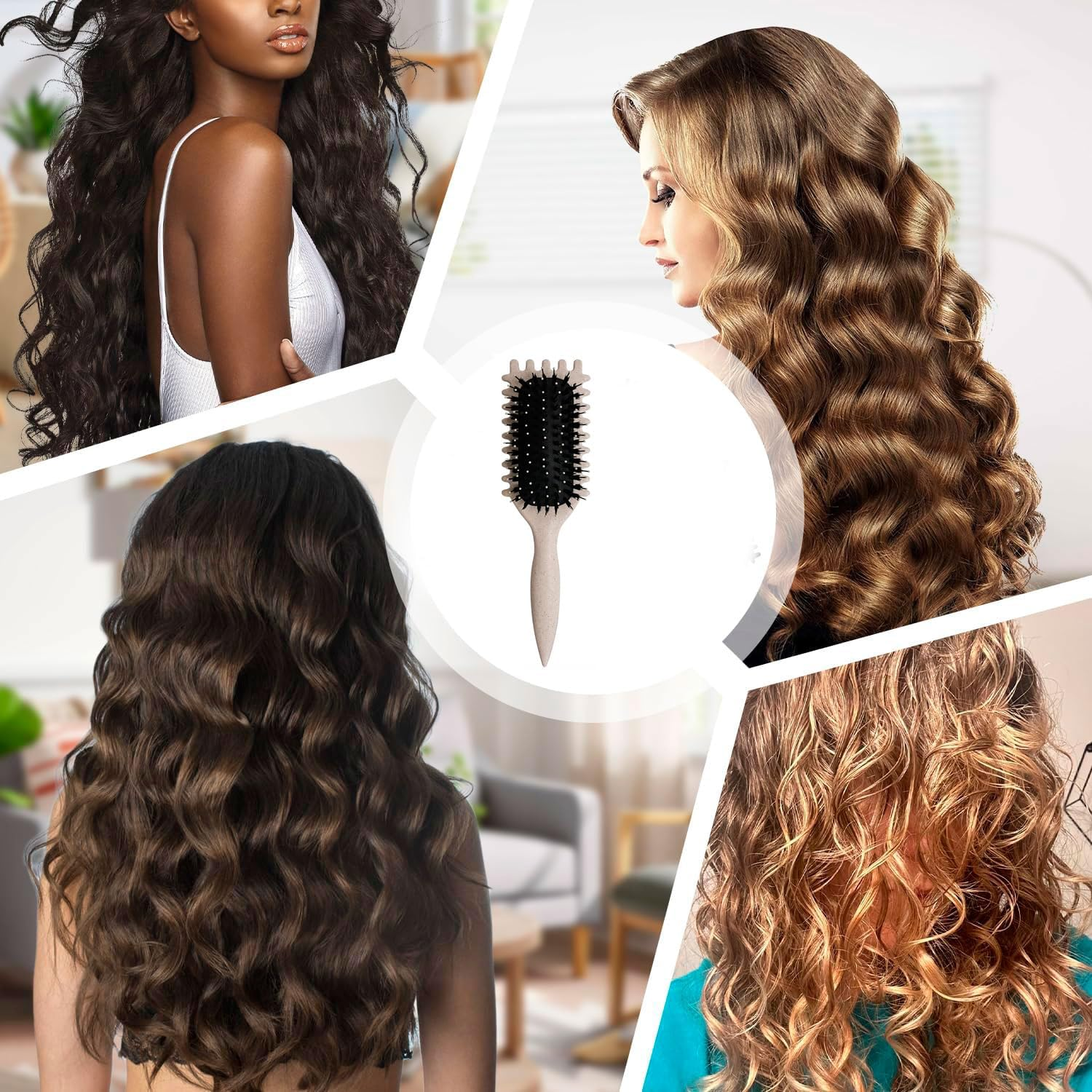 Jushion Curl Brush, Hair Brush, Strands Comb, Professional Curling Brush, Styling Tools, Plastic Comb, Bouncy Curl Brush for Detangling, Shaping and Defining (Beige) image number 3