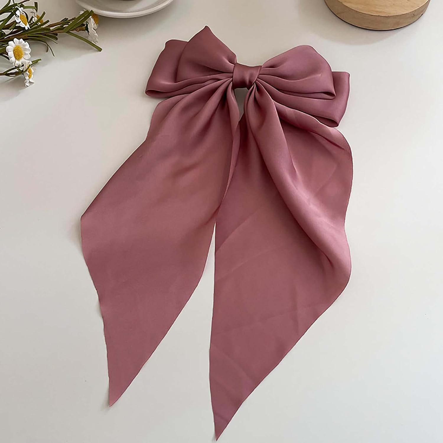 Dinghaole 4 Bow Hair Clips Women Hair Bow Crocodile Clip Hair Clip Satin Hair Bow (Red, Pink, Beige, Black) image number 1