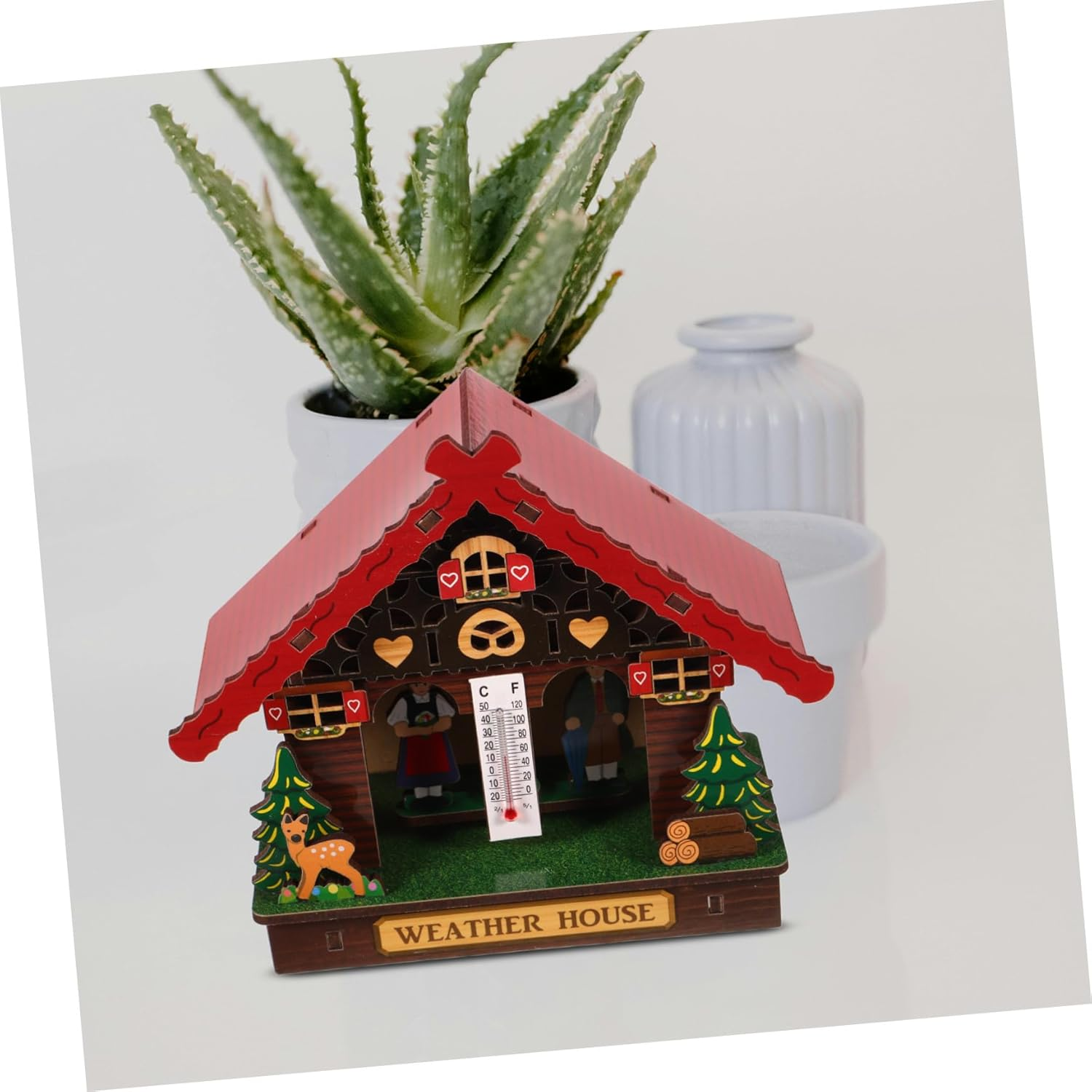 Abaodam Indoor Outdoor Wall Mounted Thermometer Hygrometer Weather Station with Wooden Barometer Accurate Temperature Humidity Gauge for Patio Garden Easy Setup Vertical Hanging