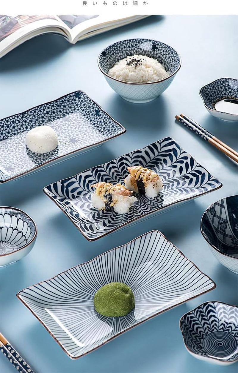 6-Piece Ceramic Bowl Set, Blue and White Japanese-Style, 10 Oz Capacity image number 4