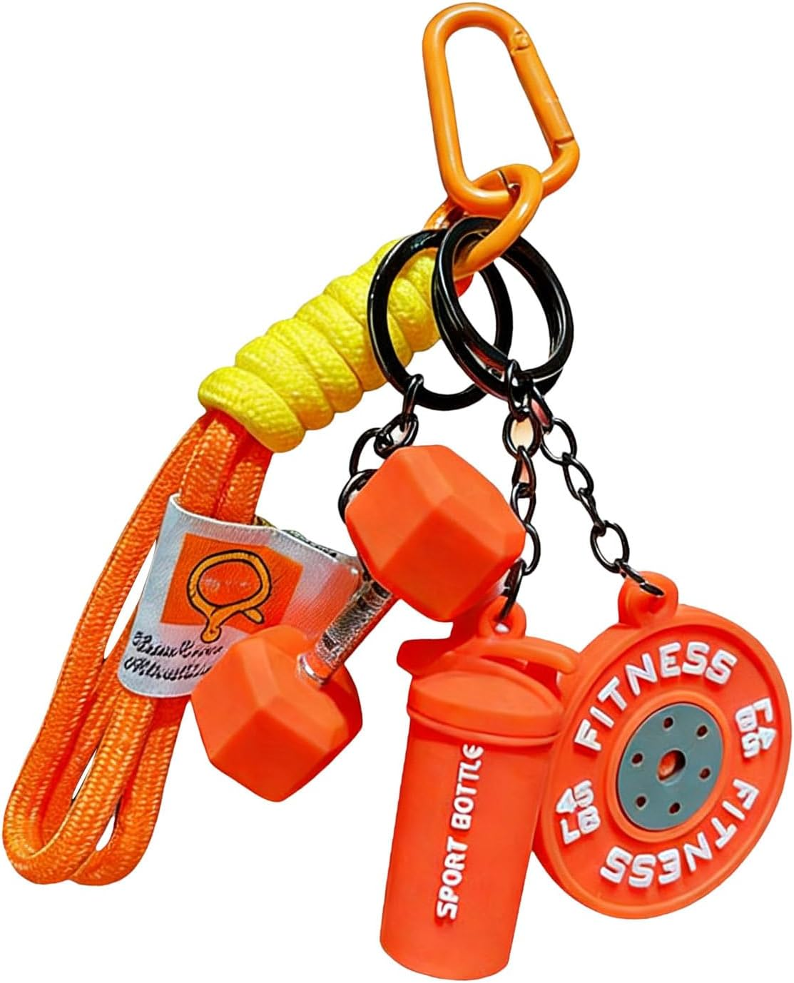 Gym Keychain - Cute Dumbbell Design, Lightweight Metal Build | Detail Pocket Size Accessory Fitness Keyring for Men Women Birthday Party Travel School Club Office - Orange image number 6