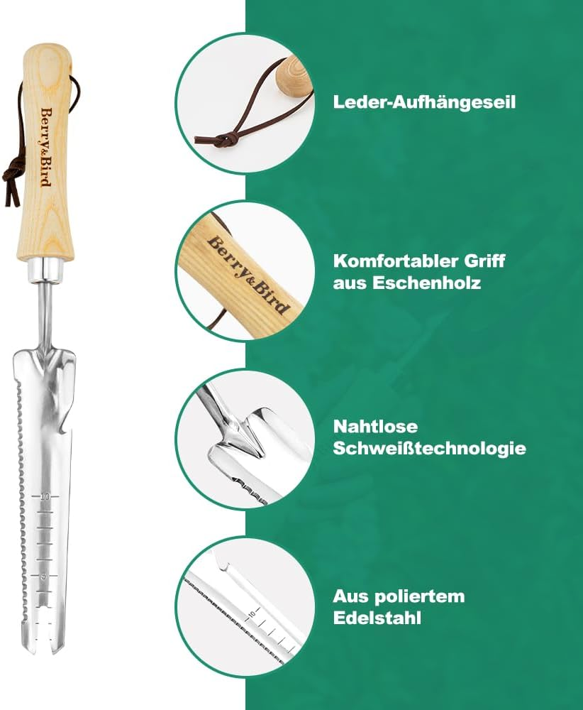 Berry&Bird Multifunctional Weeder 37.8 Cm, Weeder with Ash Handle, Stainless Steel Head with Measure, Hand Weeder for Garden, Grass and Soil, for Digging, Weeding, Loosening image number 3