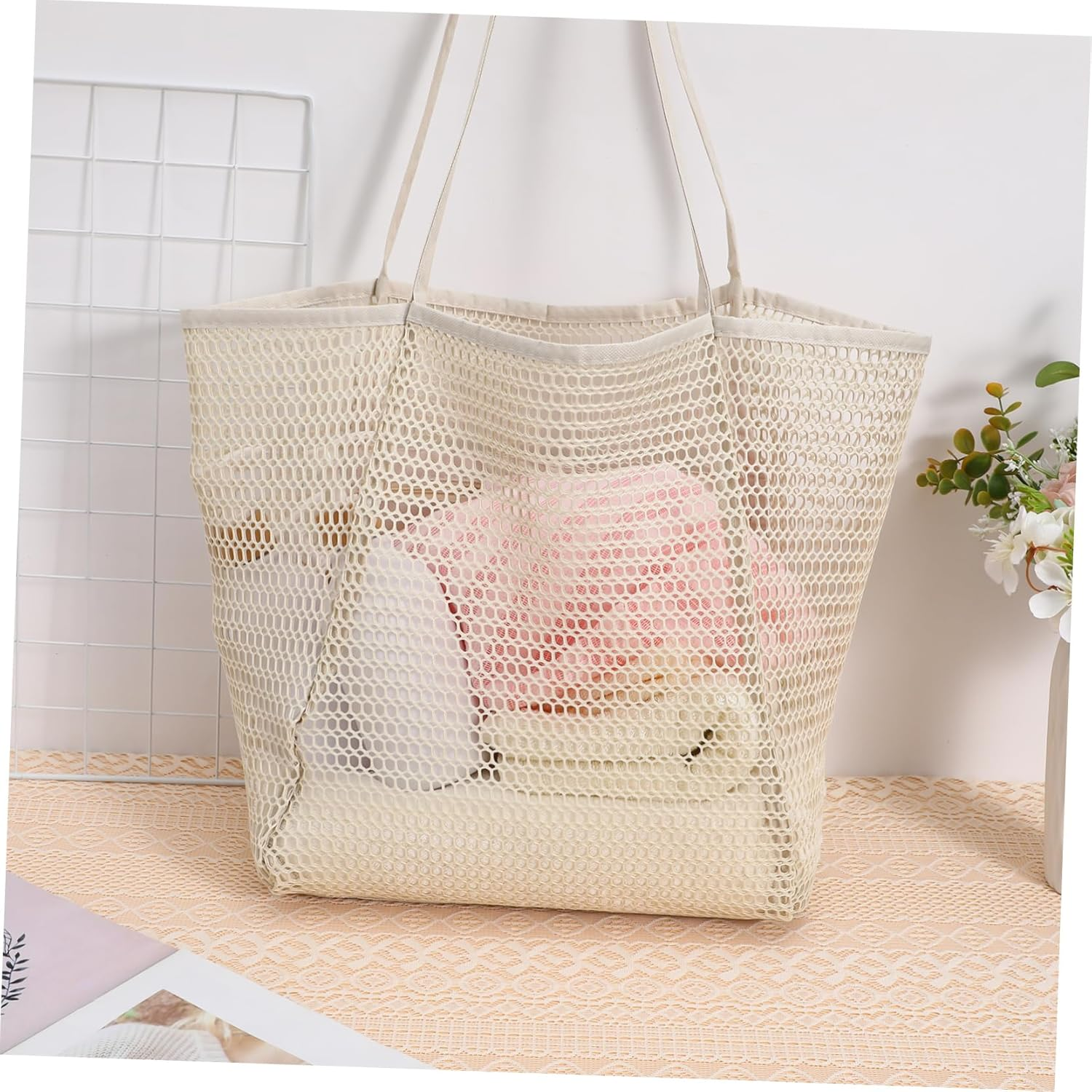 Ipetboom 3Pcs Large Mesh Beach Bag Durable Tote for Women Spacious Travel Handbag for Swimming Gear for Beach Vacations and Outdoor Activities image number 1