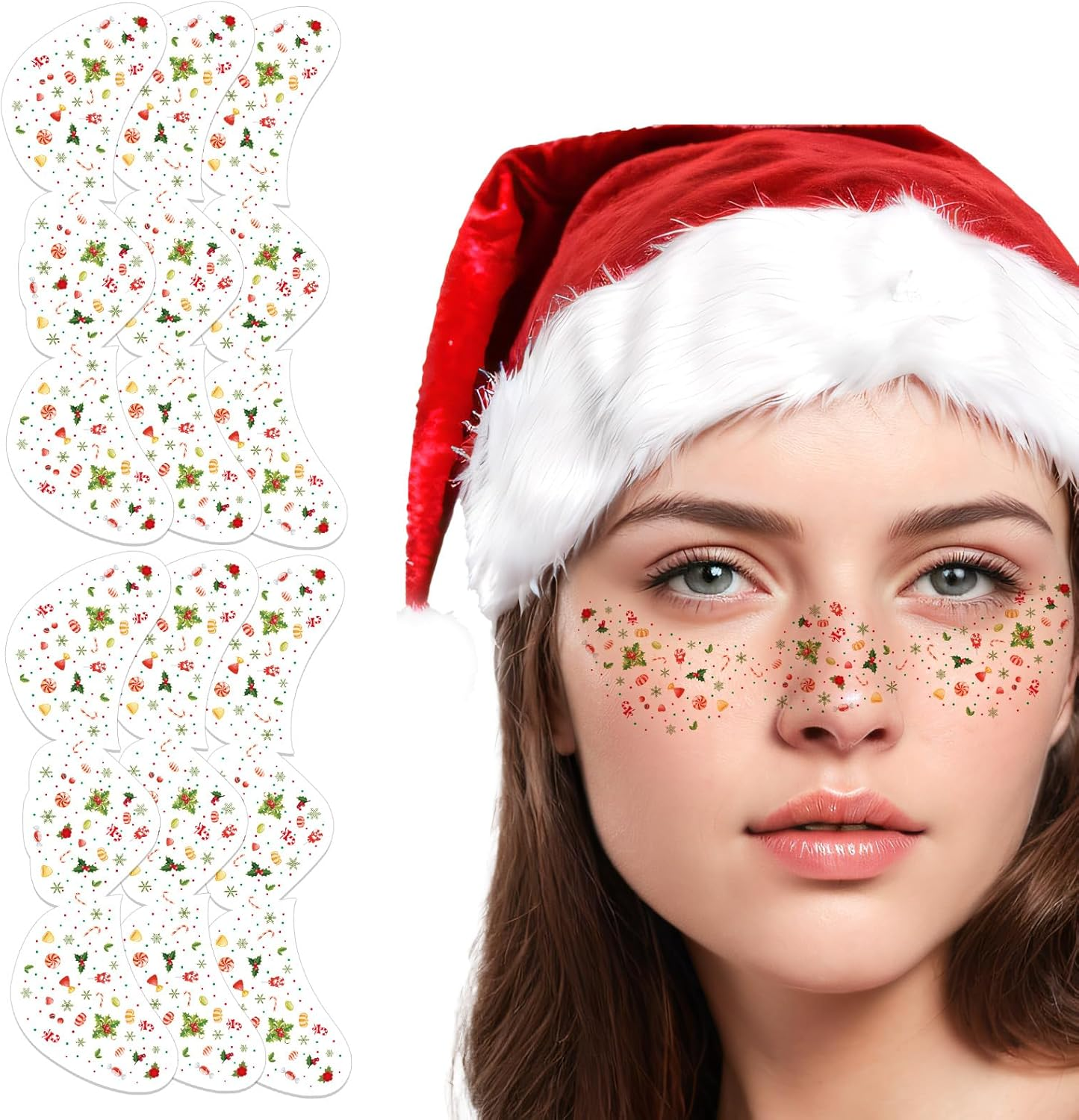 6Pcs Christmas Face Freckles Stickers, Waterproof Temporary Festive Face Tattoos with Holiday Designs Fake Freckles Makeup Accessories for Christmas Party (Candy Style) image number 4