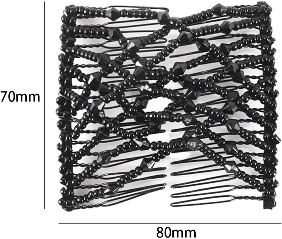 Hoite 3Pcs Women Elastic Comb Hair Clips Vintage Beaded Black White Brown for Daily Styling Securing Various Hairstyles