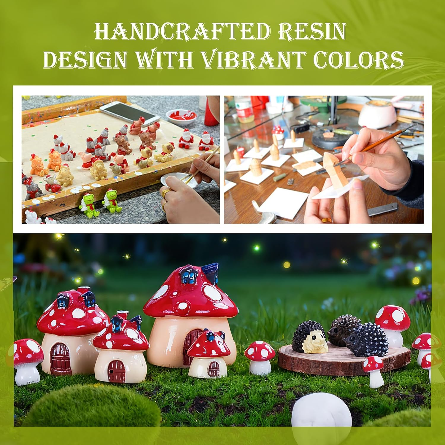 Verdantvibes Fairy Garden Kit &ndash; 23-Piece Miniature Fairy Garden Accessories Set (18 Mushrooms, 3 Hedgehogs) with Gift Box & Card &ndash; Miniature Fairy Garden Decor for Indoor & Outdoor DIY