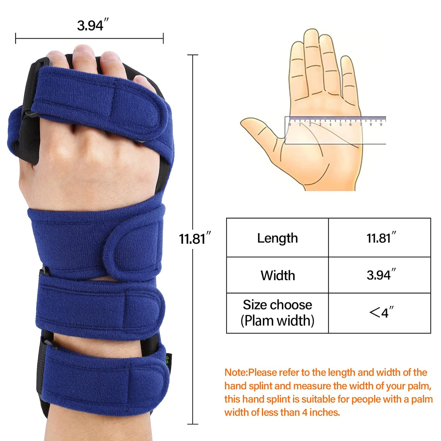 HOOMTREE Right&Left Resting Hand Splint Stroke Resting Hand Splint with Finger Separator Functional Immobilizer Wrist Finger Support Brace for Pain Relief,Sprain Fracture,Tendonitis (Right,Blue)
